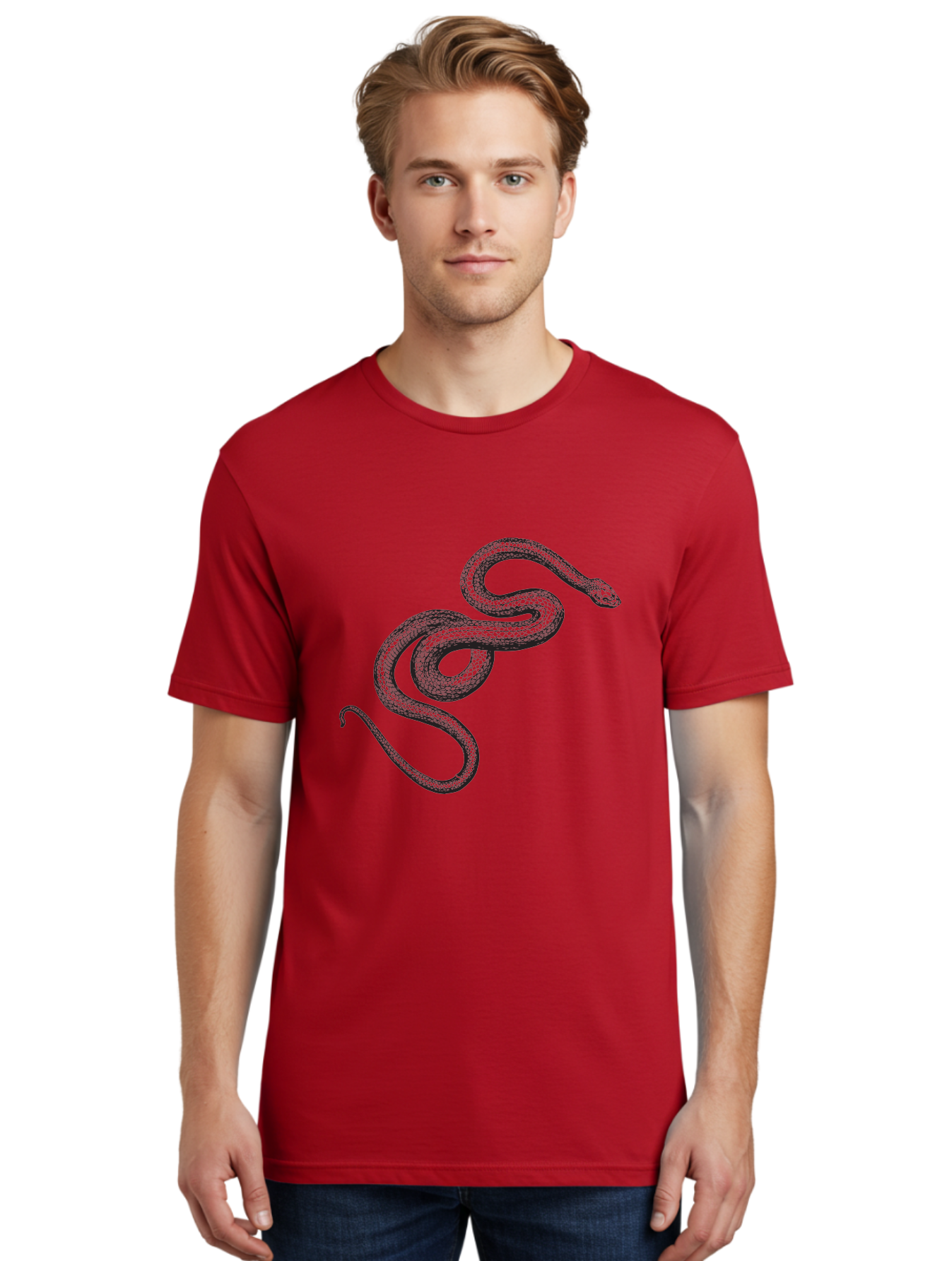 Snake-2 Men'S Graphic Tee, 100% Cotton, Comfortable Casual Summer Wear, Machine Washable, Snake Illustration, Reptile Art, Wildlife Design, Serpent Graphic, Animal Pattern, Stylized Snake, Coiled Snake, Snake Texture Aad952