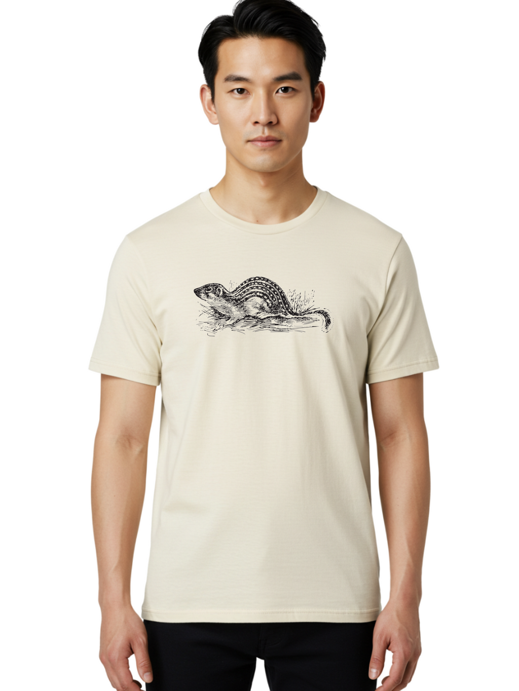 Squirrel-1 Men'S Graphic Tee, 100% Cotton, Comfortable Casual Summer Wear, Machine Washable, Chipmunk Illustration, Rodent Artwork, Wildlife Design, Nature Graphics, Black And White Drawing, Detailed Texture, Forest Creature, Sketch Art Aad954