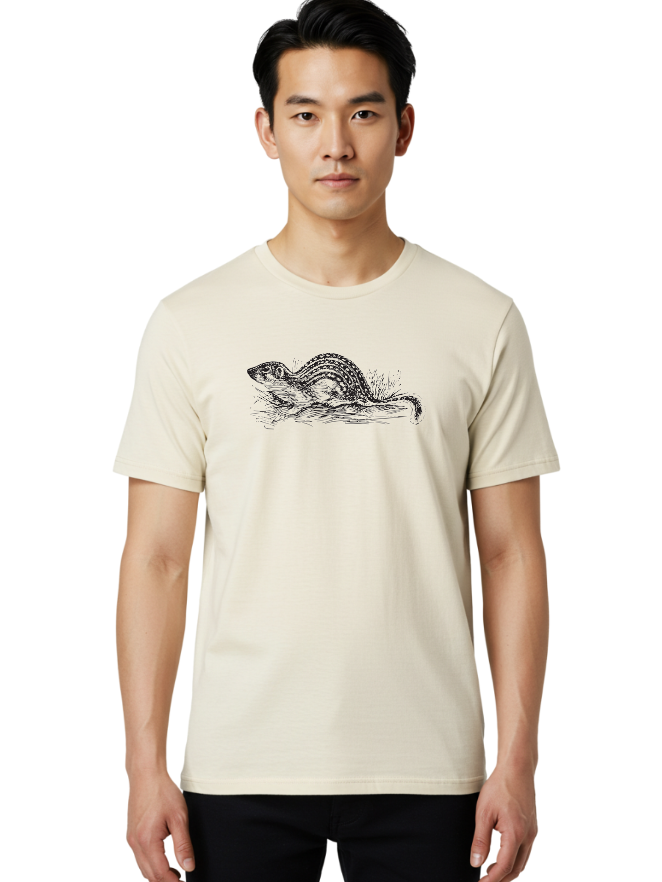 Squirrel-1 Men'S Graphic Tee, 100% Cotton, Comfortable Casual Summer Wear, Machine Washable, Chipmunk Illustration, Rodent Artwork, Wildlife Design, Nature Graphics, Black And White Drawing, Detailed Texture, Forest Creature, Sketch Art Aad954