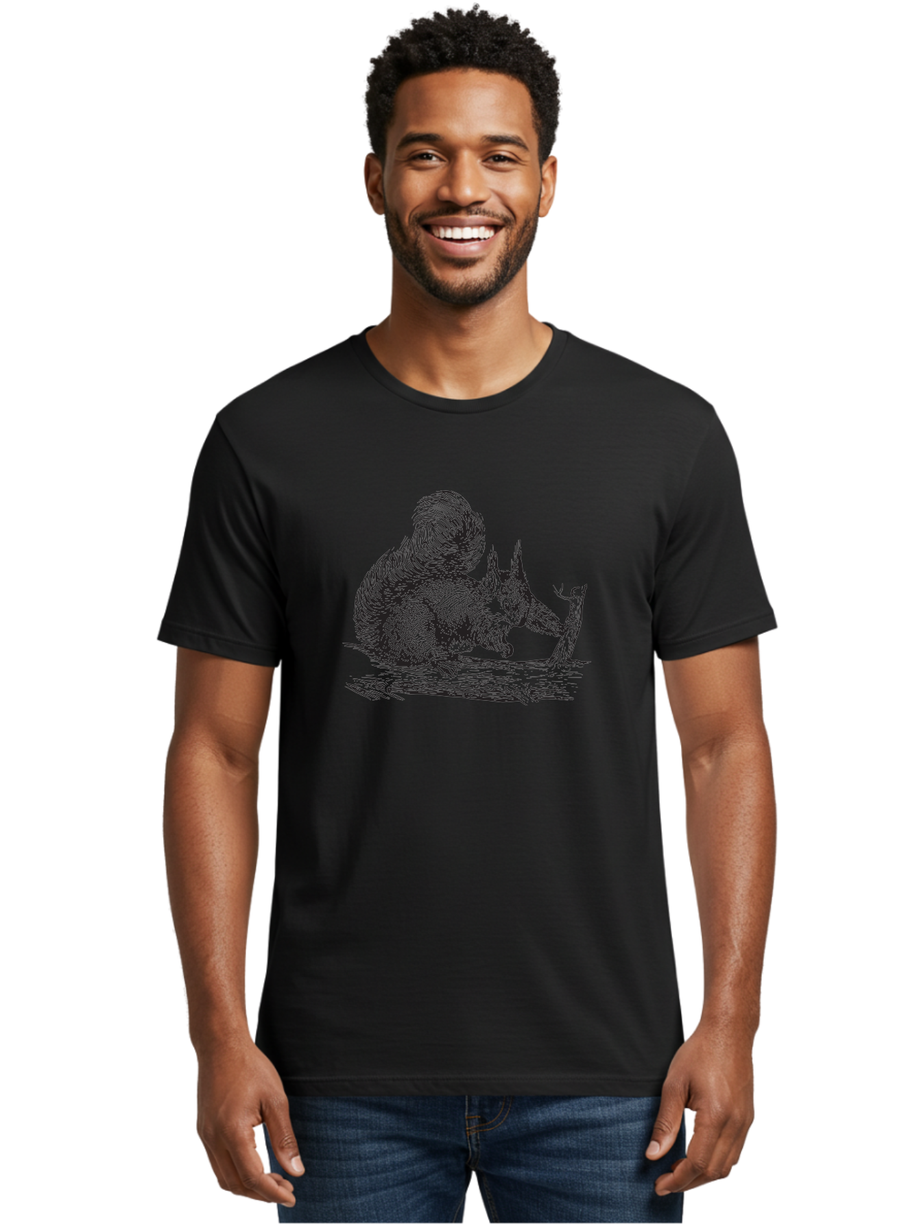 Squirrel-On-Branch-1 Men'S Graphic Tee, 100% Cotton, Comfortable Casual Summer Wear, Machine Washable, Squirrel On Branch, Wildlife Illustration, Furry Animal, Forest Creature, Nut Gathering, Woodland Scene, Detailed Drawing, Aad955