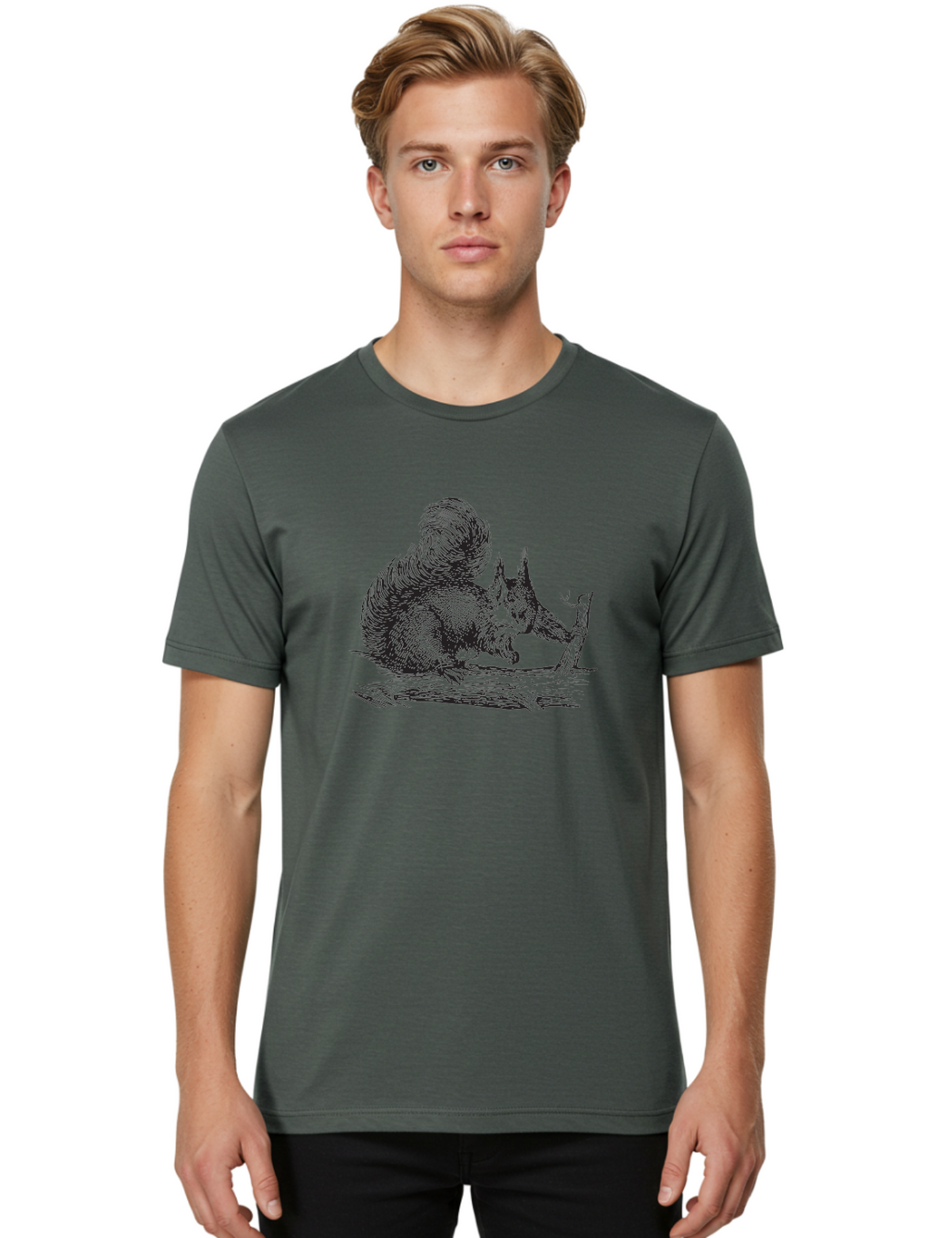 Squirrel-On-Branch-1 Men'S Graphic Tee, 100% Cotton, Comfortable Casual Summer Wear, Machine Washable, Squirrel On Branch, Wildlife Illustration, Furry Animal, Forest Creature, Nut Gathering, Woodland Scene, Detailed Drawing, Aad955