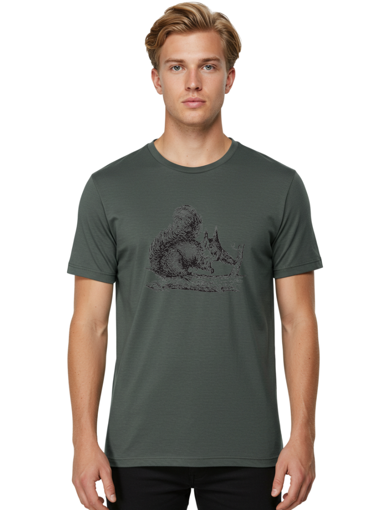 Squirrel-On-Branch-1 Men'S Graphic Tee, 100% Cotton, Comfortable Casual Summer Wear, Machine Washable, Squirrel On Branch, Wildlife Illustration, Furry Animal, Forest Creature, Nut Gathering, Woodland Scene, Detailed Drawing, Aad955