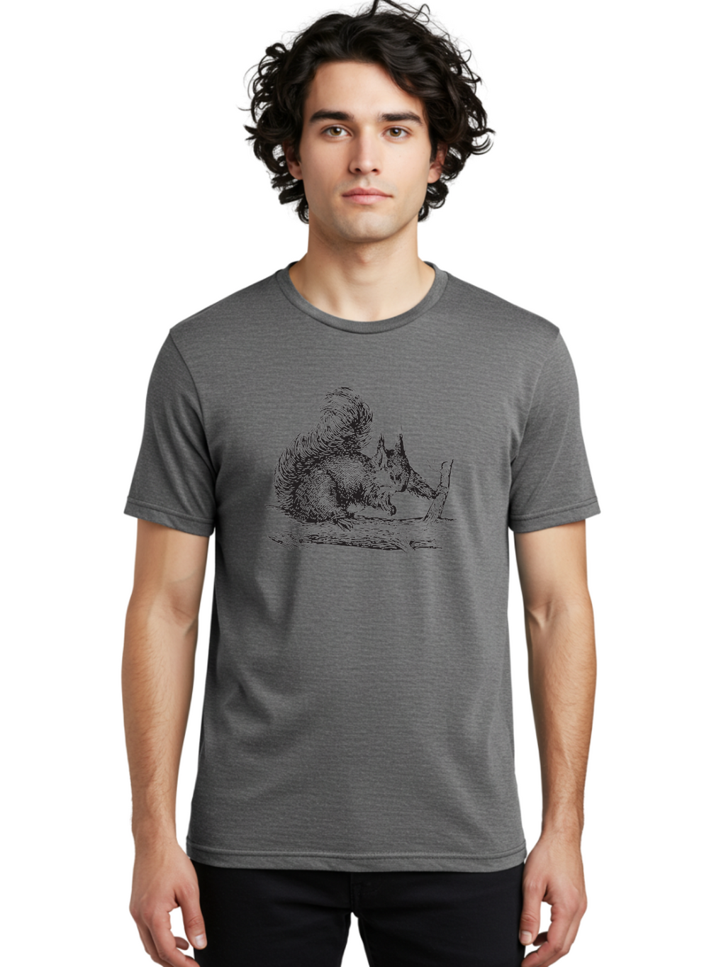 Squirrel-On-Branch-1 Men'S Graphic Tee, 100% Cotton, Comfortable Casual Summer Wear, Machine Washable, Squirrel On Branch, Wildlife Illustration, Furry Animal, Forest Creature, Nut Gathering, Woodland Scene, Detailed Drawing, Aad955