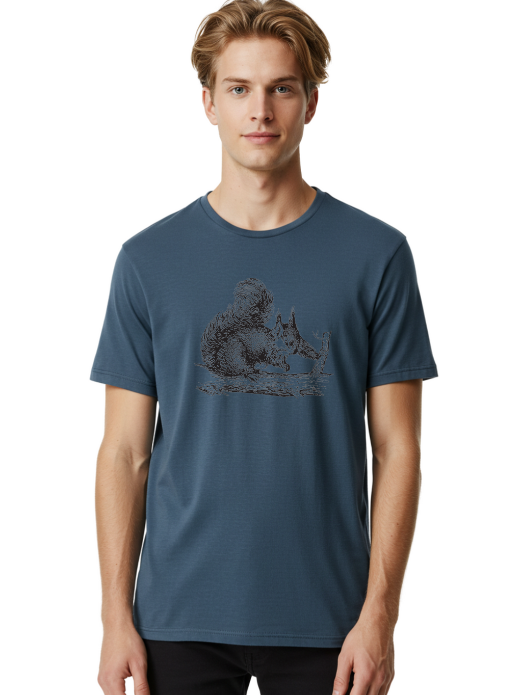 Squirrel-On-Branch-1 Men'S Graphic Tee, 100% Cotton, Comfortable Casual Summer Wear, Machine Washable, Squirrel On Branch, Wildlife Illustration, Furry Animal, Forest Creature, Nut Gathering, Woodland Scene, Detailed Drawing, Aad955