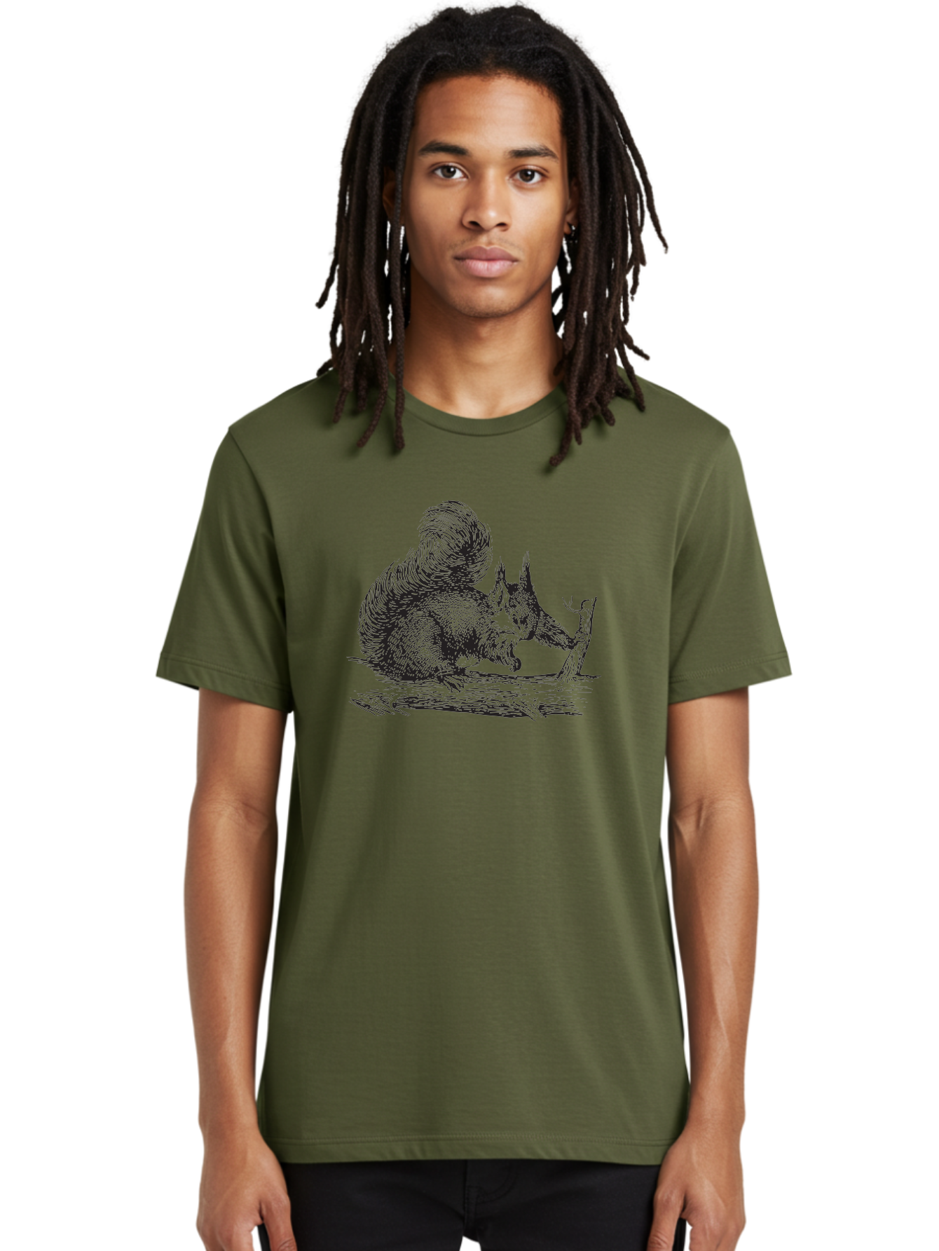 Squirrel-On-Branch-1 Men'S Graphic Tee, 100% Cotton, Comfortable Casual Summer Wear, Machine Washable, Squirrel On Branch, Wildlife Illustration, Furry Animal, Forest Creature, Nut Gathering, Woodland Scene, Detailed Drawing, Aad955