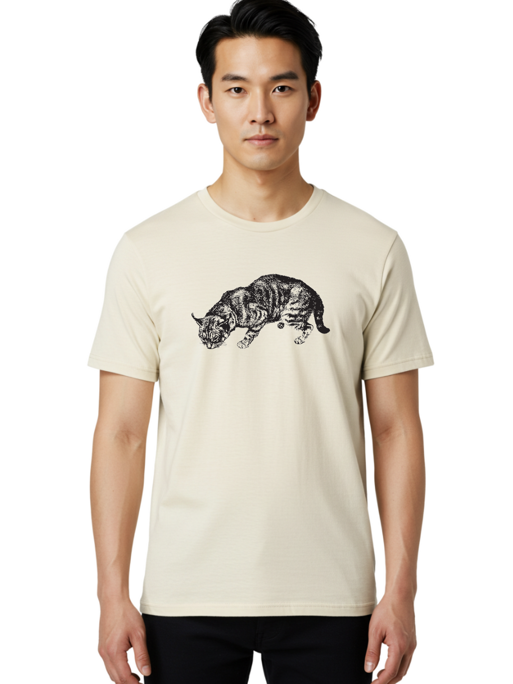Tabby-Cat Men'S Graphic Tee, 100% Cotton, Comfortable Casual Summer Wear, Machine Washable, Tabby Cat, Striped Cat, Domestic Cat, Feline, Cat Portrait, Whiskers, Pointy Ears, Tabby Pattern, Cat Silhouette Aad958