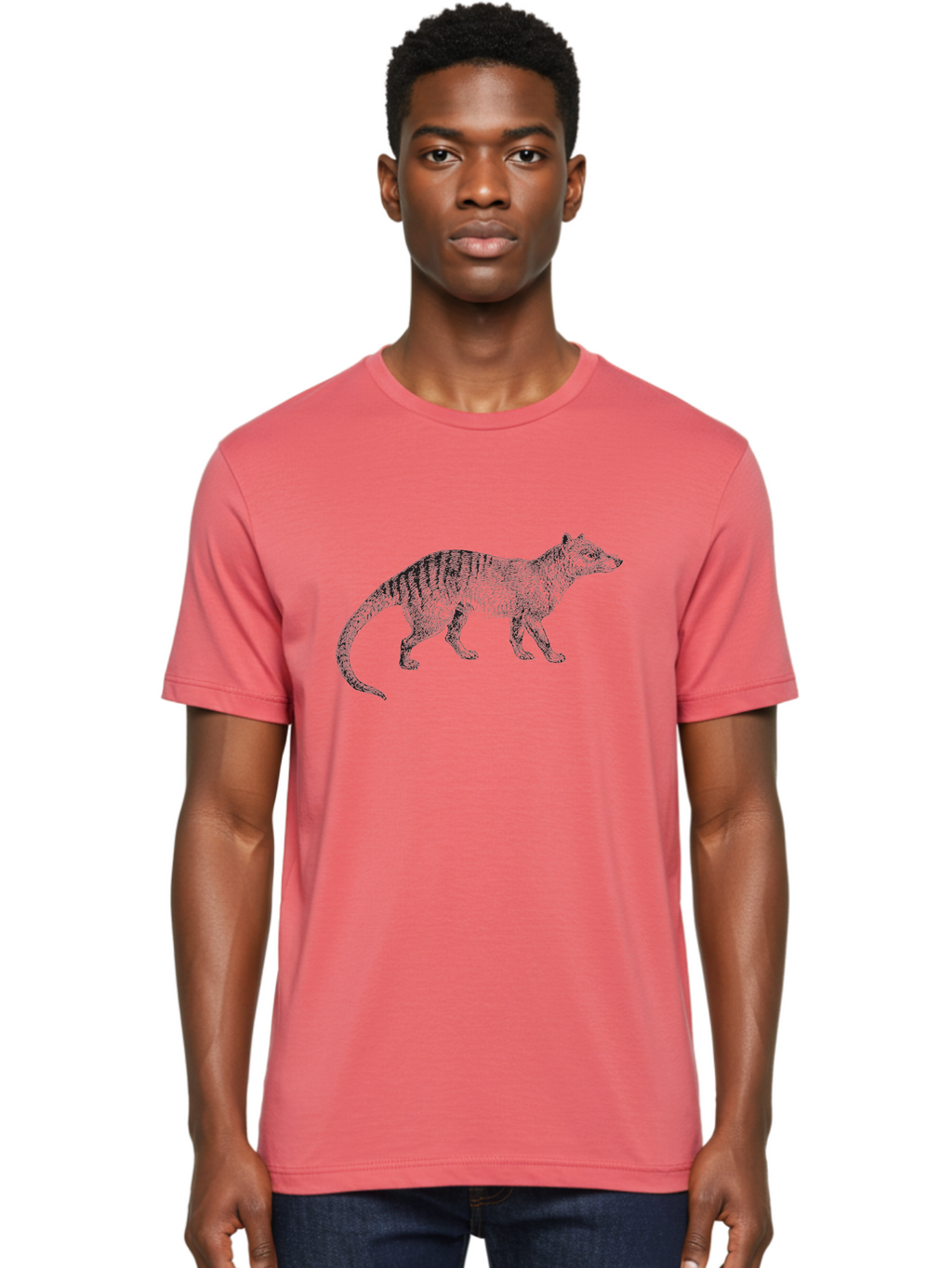 Tasmanian-Tiger Men'S Graphic Tee, 100% Cotton, Comfortable Casual Summer Wear, Machine Washable, Tasmanian Tiger, Extinct Animal, Marsupial, Wildlife, Predator, Striped Pattern, Animal Illustration, Wildlife Art Aad960