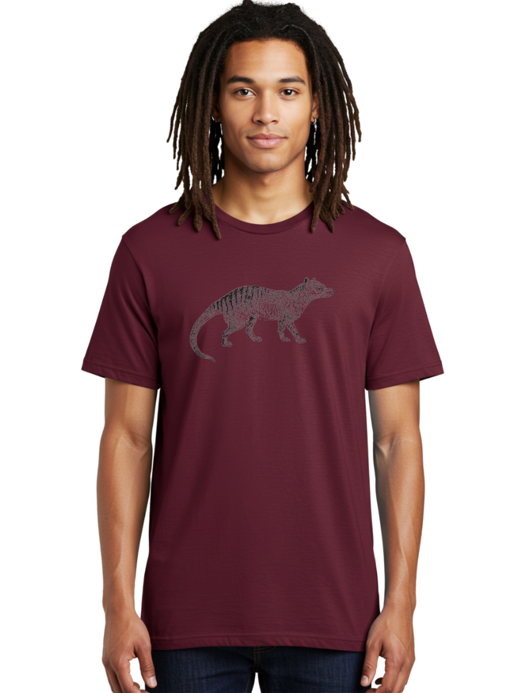 Tasmanian-Tiger Men'S Graphic Tee, 100% Cotton, Comfortable Casual Summer Wear, Machine Washable, Tasmanian Tiger, Extinct Animal, Marsupial, Wildlife, Predator, Striped Pattern, Animal Illustration, Wildlife Art Aad960