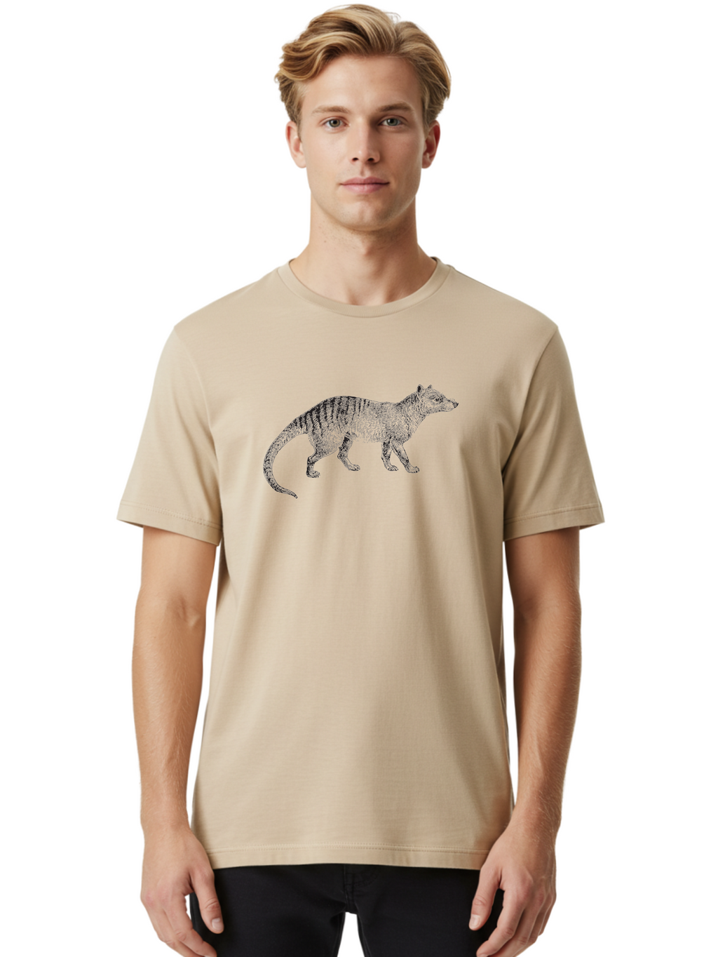 Tasmanian-Tiger Men'S Graphic Tee, 100% Cotton, Comfortable Casual Summer Wear, Machine Washable, Tasmanian Tiger, Extinct Animal, Marsupial, Wildlife, Predator, Striped Pattern, Animal Illustration, Wildlife Art Aad960