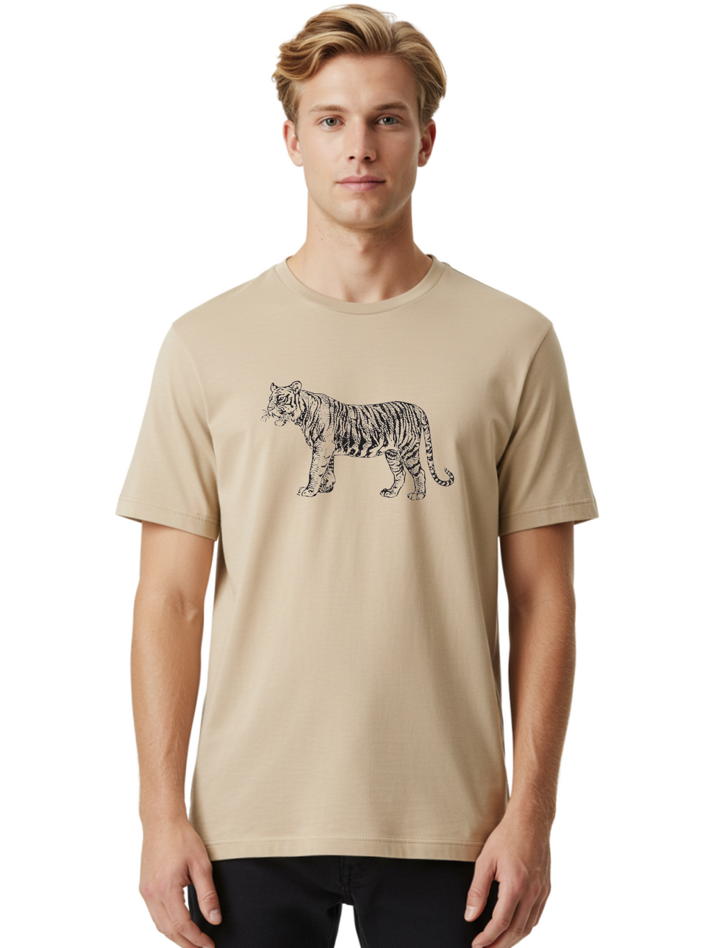 Tiger Men'S Graphic Tee, 100% Cotton, Comfortable Casual Summer Wear, Machine Washable, Tiger, Wild Cat, Animal, Tiger Stripes, Black Stripes, Wildlife, Endangered Species, Majestic Animal, Powerful Creature, Big Cat Aad962