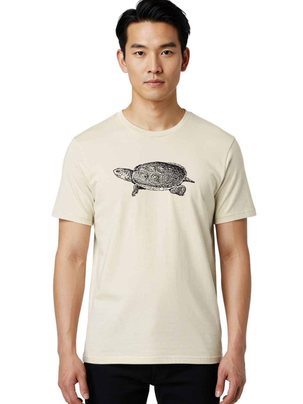 Turtle Men'S Graphic Tee, 100% Cotton, Comfortable Casual Summer Wear, Machine Washable, Turtle, Sea Turtle, Wildlife, Black Illustration, Reptile, Animal Art, Shell Patterns, Intricate Design Aad964