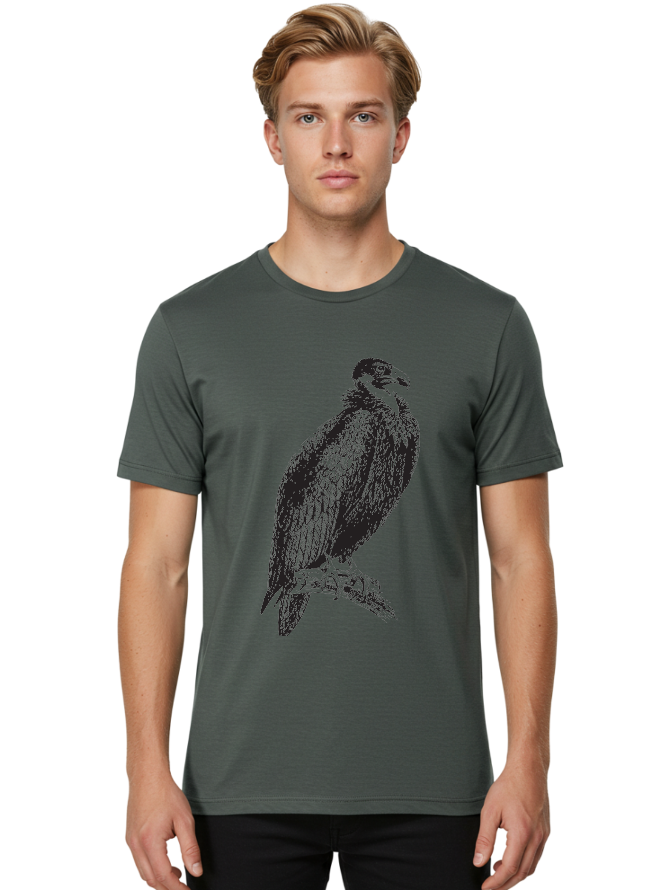 Vulture Men'S Graphic Tee, 100% Cotton, Comfortable Casual Summer Wear, Machine Washable, Vulture Perched On Branch, Bird Of Prey, Wildlife Illustration, Raptor, Sharp Talons, Feathers, Graphic Art, Wild Animal, Nature Sketch Aad965