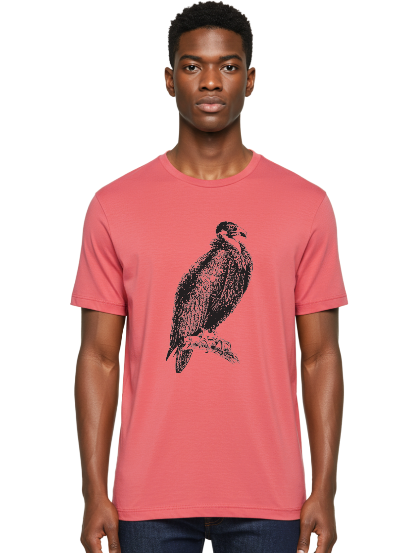 Vulture Men'S Graphic Tee, 100% Cotton, Comfortable Casual Summer Wear, Machine Washable, Vulture Perched On Branch, Bird Of Prey, Wildlife Illustration, Raptor, Sharp Talons, Feathers, Graphic Art, Wild Animal, Nature Sketch Aad965