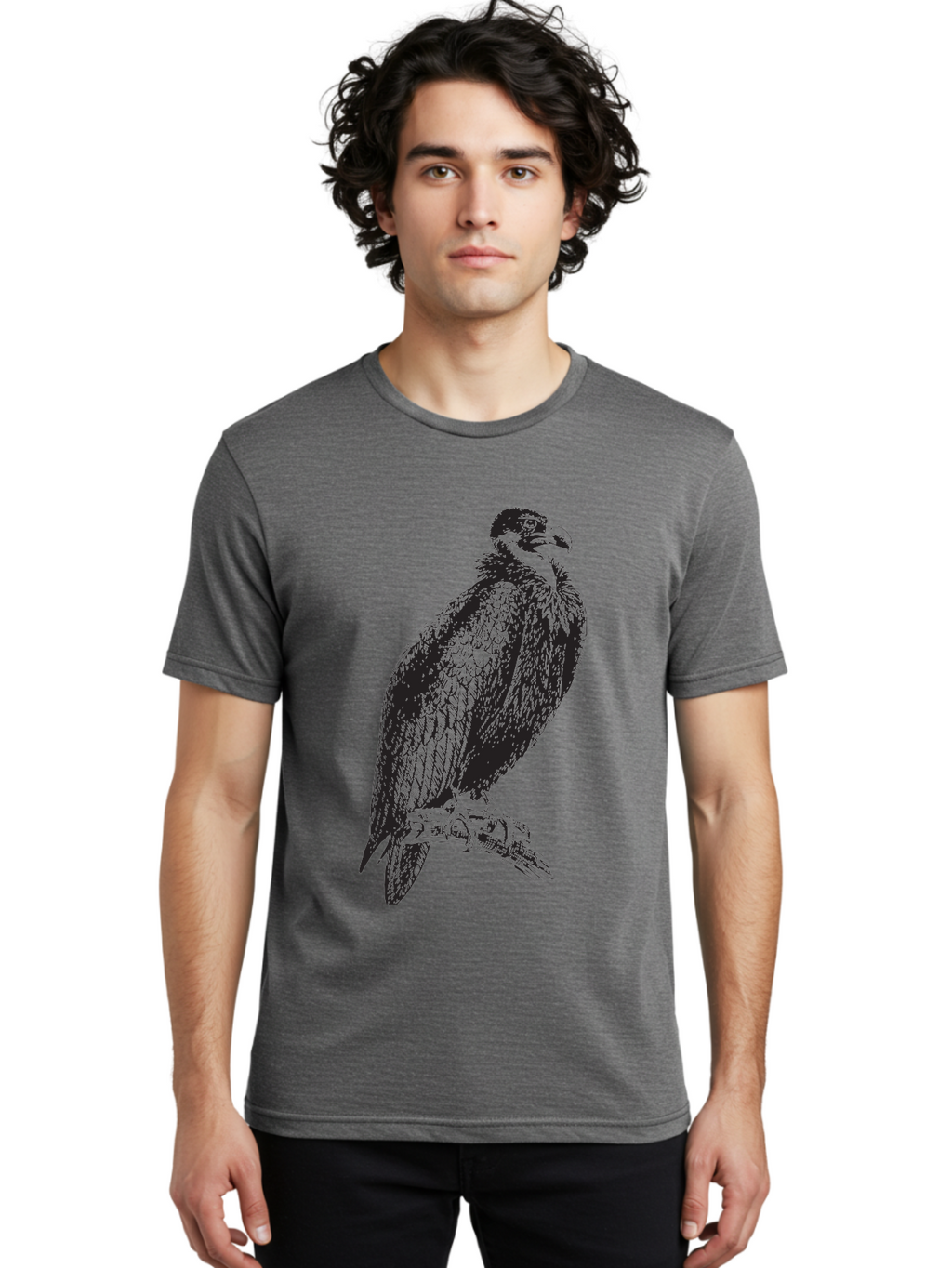 Vulture Men'S Graphic Tee, 100% Cotton, Comfortable Casual Summer Wear, Machine Washable, Vulture Perched On Branch, Bird Of Prey, Wildlife Illustration, Raptor, Sharp Talons, Feathers, Graphic Art, Wild Animal, Nature Sketch Aad965