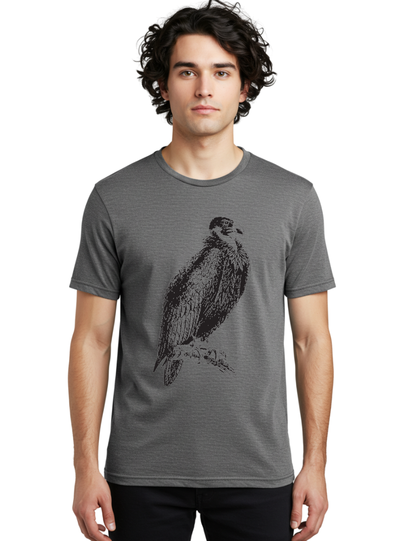 Vulture Men'S Graphic Tee, 100% Cotton, Comfortable Casual Summer Wear, Machine Washable, Vulture Perched On Branch, Bird Of Prey, Wildlife Illustration, Raptor, Sharp Talons, Feathers, Graphic Art, Wild Animal, Nature Sketch Aad965