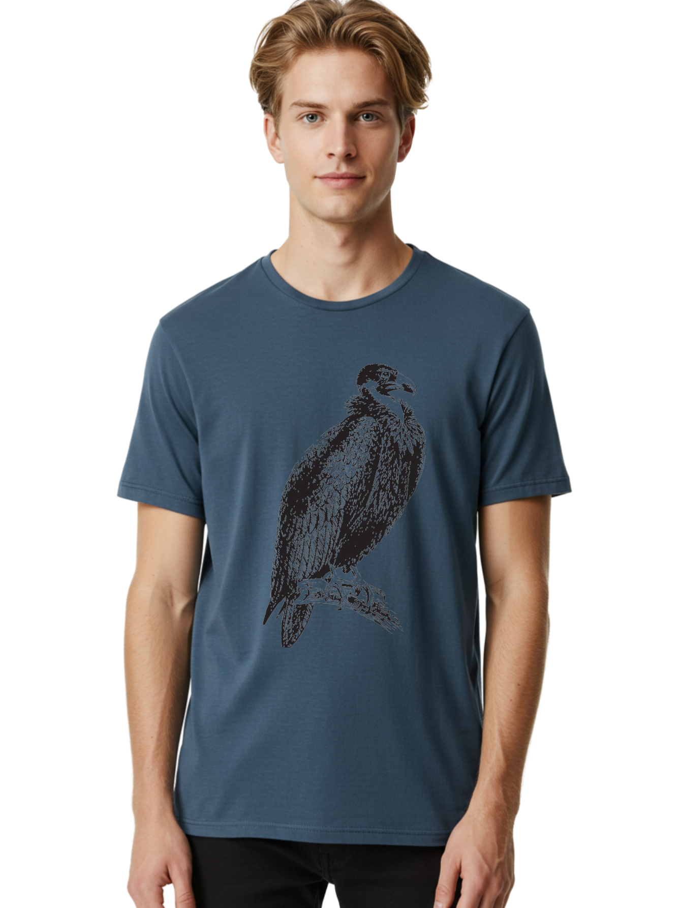 Vulture Men'S Graphic Tee, 100% Cotton, Comfortable Casual Summer Wear, Machine Washable, Vulture Perched On Branch, Bird Of Prey, Wildlife Illustration, Raptor, Sharp Talons, Feathers, Graphic Art, Wild Animal, Nature Sketch Aad965