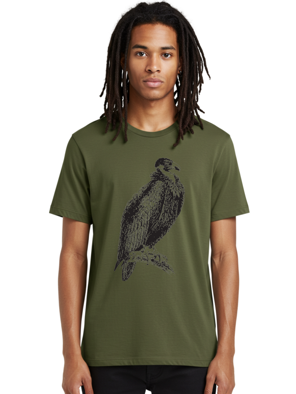 Vulture Men'S Graphic Tee, 100% Cotton, Comfortable Casual Summer Wear, Machine Washable, Vulture Perched On Branch, Bird Of Prey, Wildlife Illustration, Raptor, Sharp Talons, Feathers, Graphic Art, Wild Animal, Nature Sketch Aad965