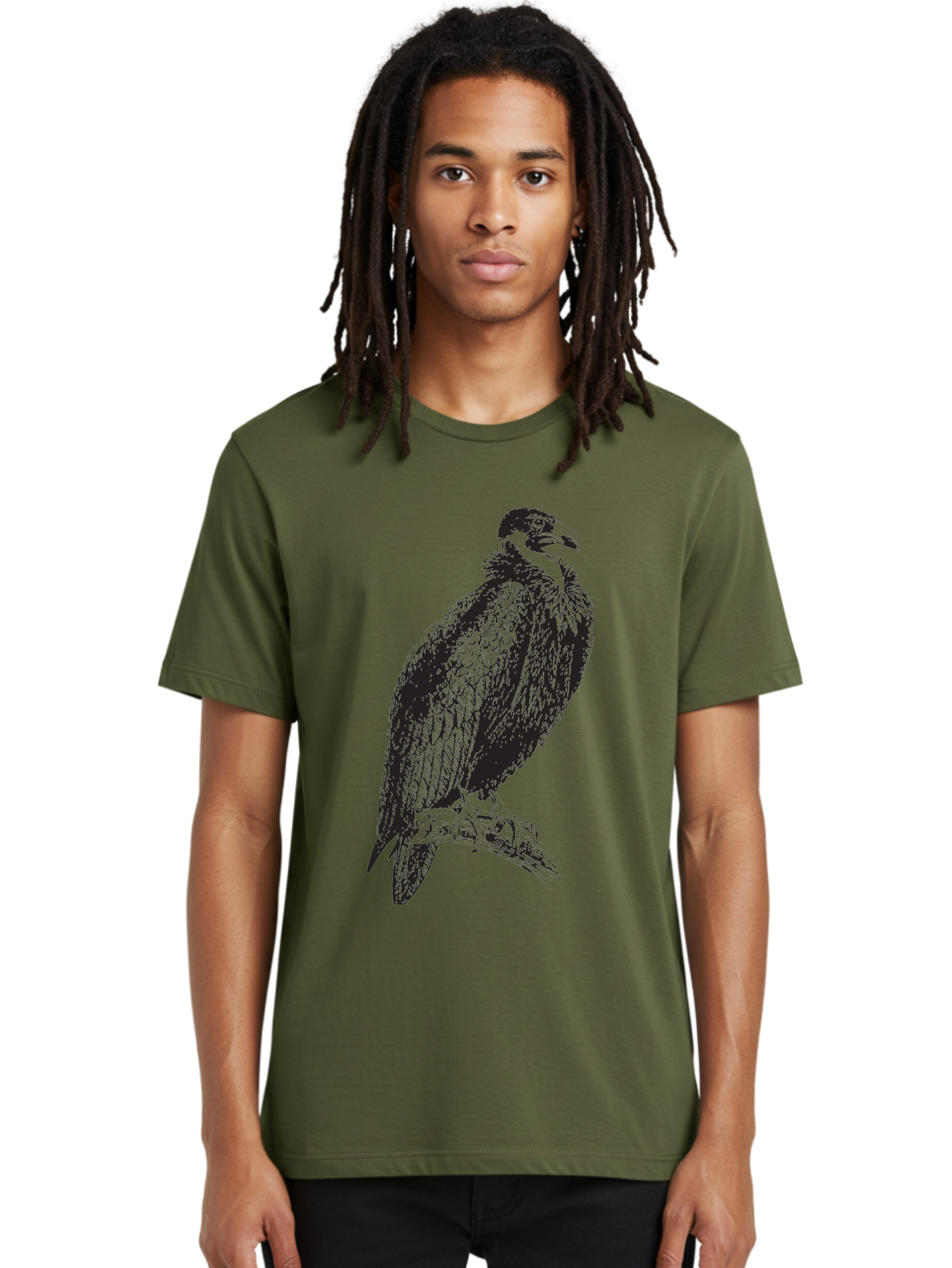 Vulture Men'S Graphic Tee, 100% Cotton, Comfortable Casual Summer Wear, Machine Washable, Vulture Perched On Branch, Bird Of Prey, Wildlife Illustration, Raptor, Sharp Talons, Feathers, Graphic Art, Wild Animal, Nature Sketch Aad965