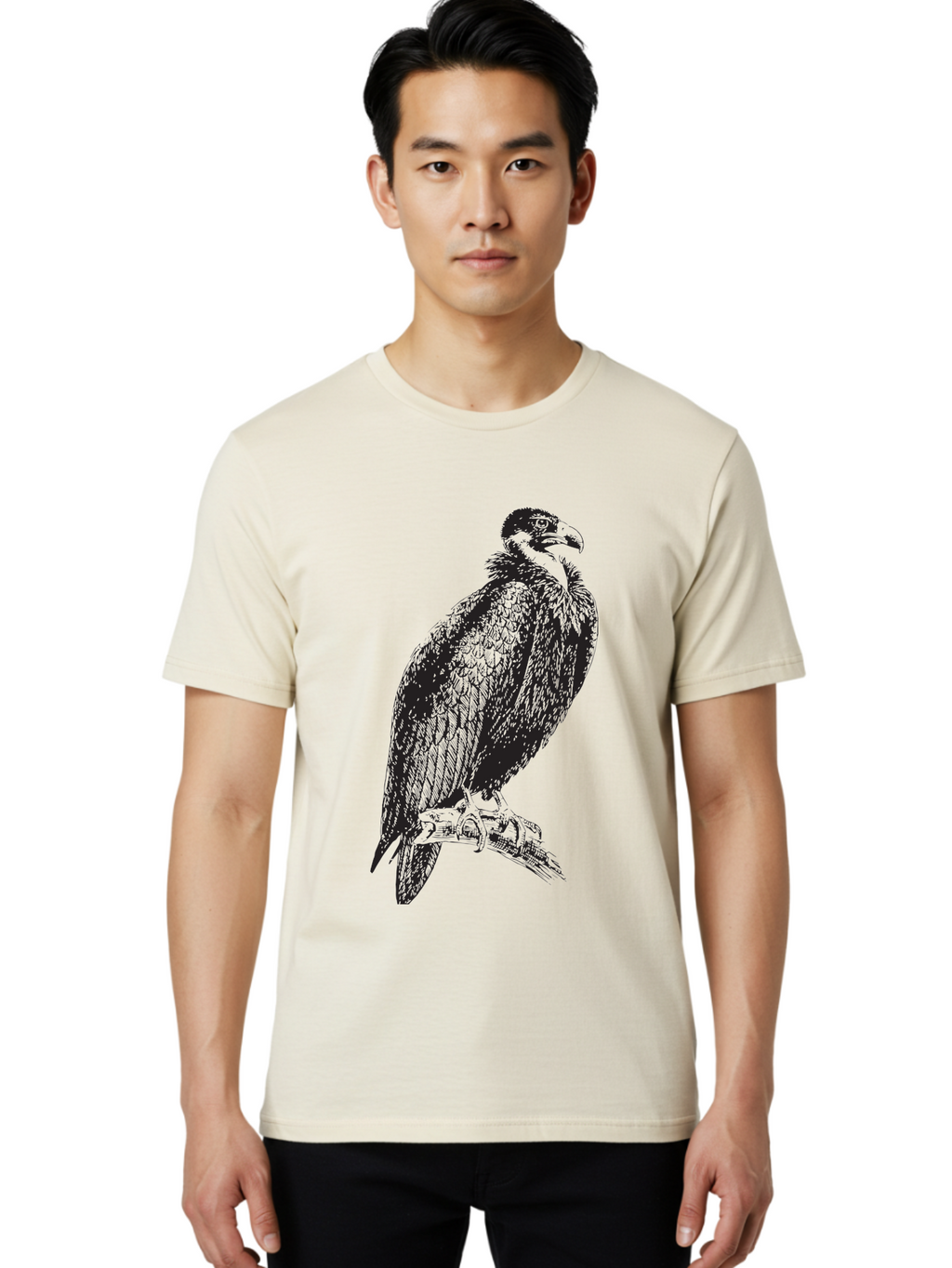 Vulture Men'S Graphic Tee, 100% Cotton, Comfortable Casual Summer Wear, Machine Washable, Vulture Perched On Branch, Bird Of Prey, Wildlife Illustration, Raptor, Sharp Talons, Feathers, Graphic Art, Wild Animal, Nature Sketch Aad965