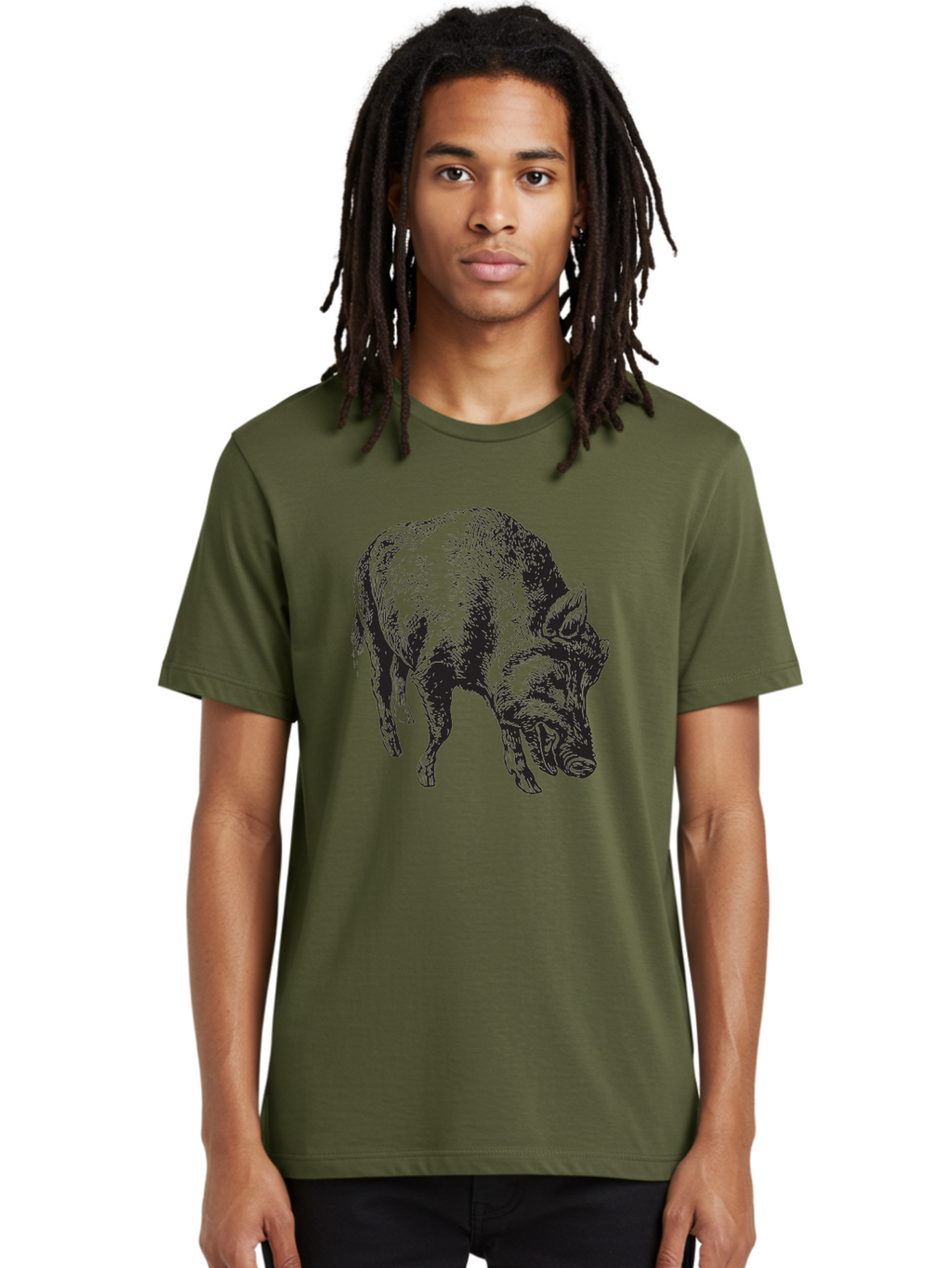 Wild-Boar Men'S Graphic Tee, 100% Cotton, Comfortable Casual Summer Wear, Machine Washable, Wild Boar, Animal Portrait, Wildlife Illustration, Mammal Artwork, Forest Creature, Detailed Drawing, Rustic Style, Monochrome Illustration, Boar Head, Aad967