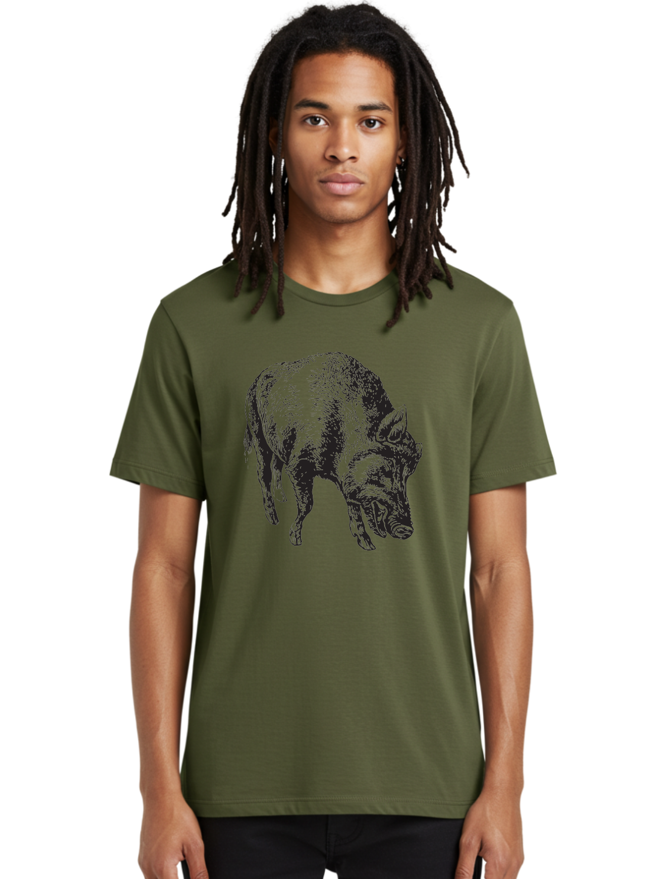Wild-Boar Men'S Graphic Tee, 100% Cotton, Comfortable Casual Summer Wear, Machine Washable, Wild Boar, Animal Portrait, Wildlife Illustration, Mammal Artwork, Forest Creature, Detailed Drawing, Rustic Style, Monochrome Illustration, Boar Head, Aad967