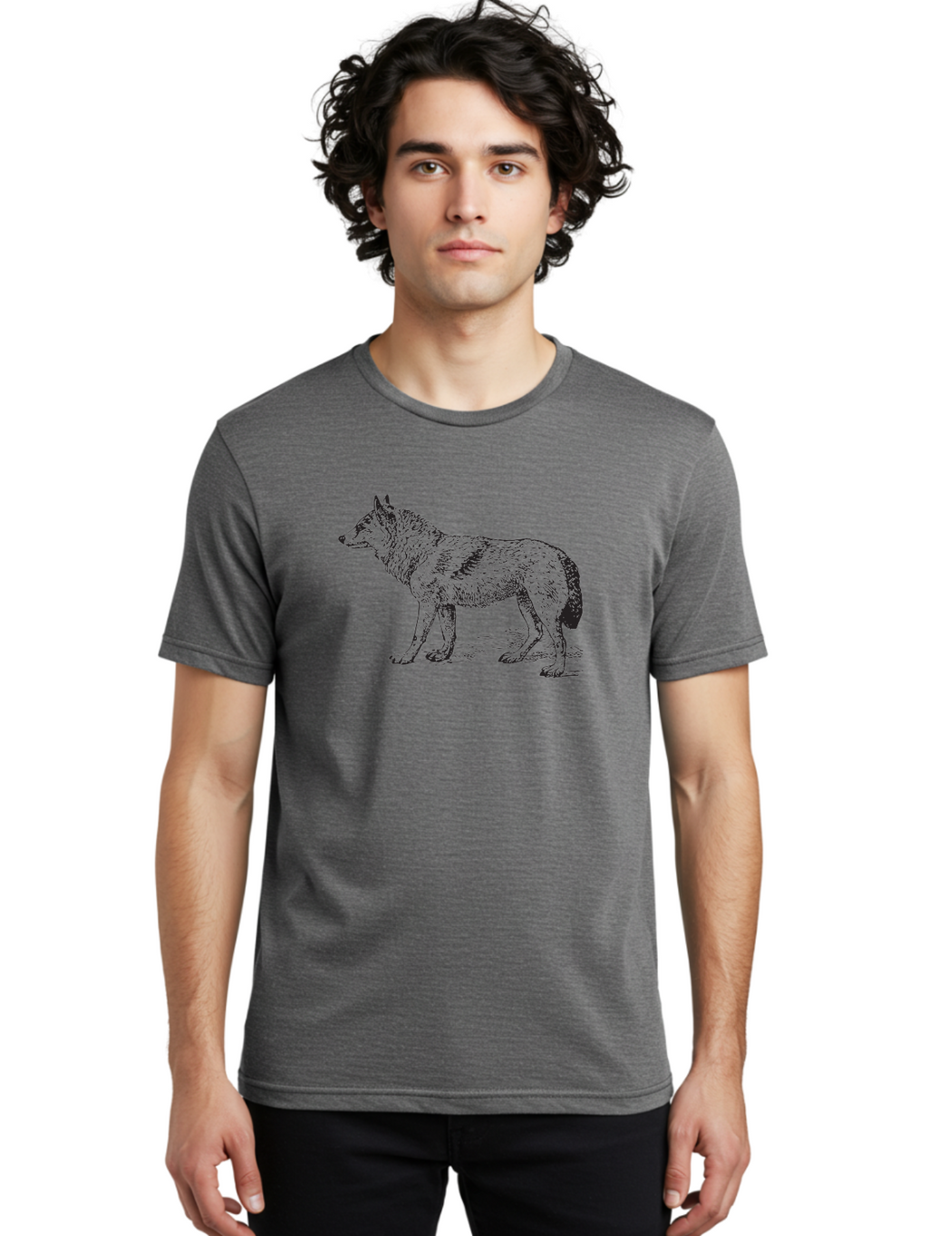Wolf Men'S Graphic Tee, 100% Cotton, Comfortable Casual Summer Wear, Machine Washable, Wild Animal, Wolf Silhouette, Hand-Drawn Illustration, Wildlife Art, Animal Graphics, Simple Design, Line Art, Wildlife Symbol Aad968