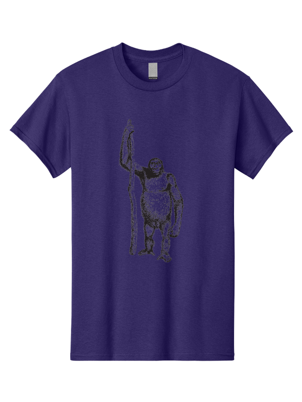 Yeti-With-Staff Men'S Graphic Tee, 100% Cotton, Comfortable Casual Summer Wear, Machine Washable, Gorilla With Stick, Wild Primate, Powerful Animal, Strong Creature, Monkey With Club, Wildlife Illustration, Primate Art, Animal Graphics Aad969