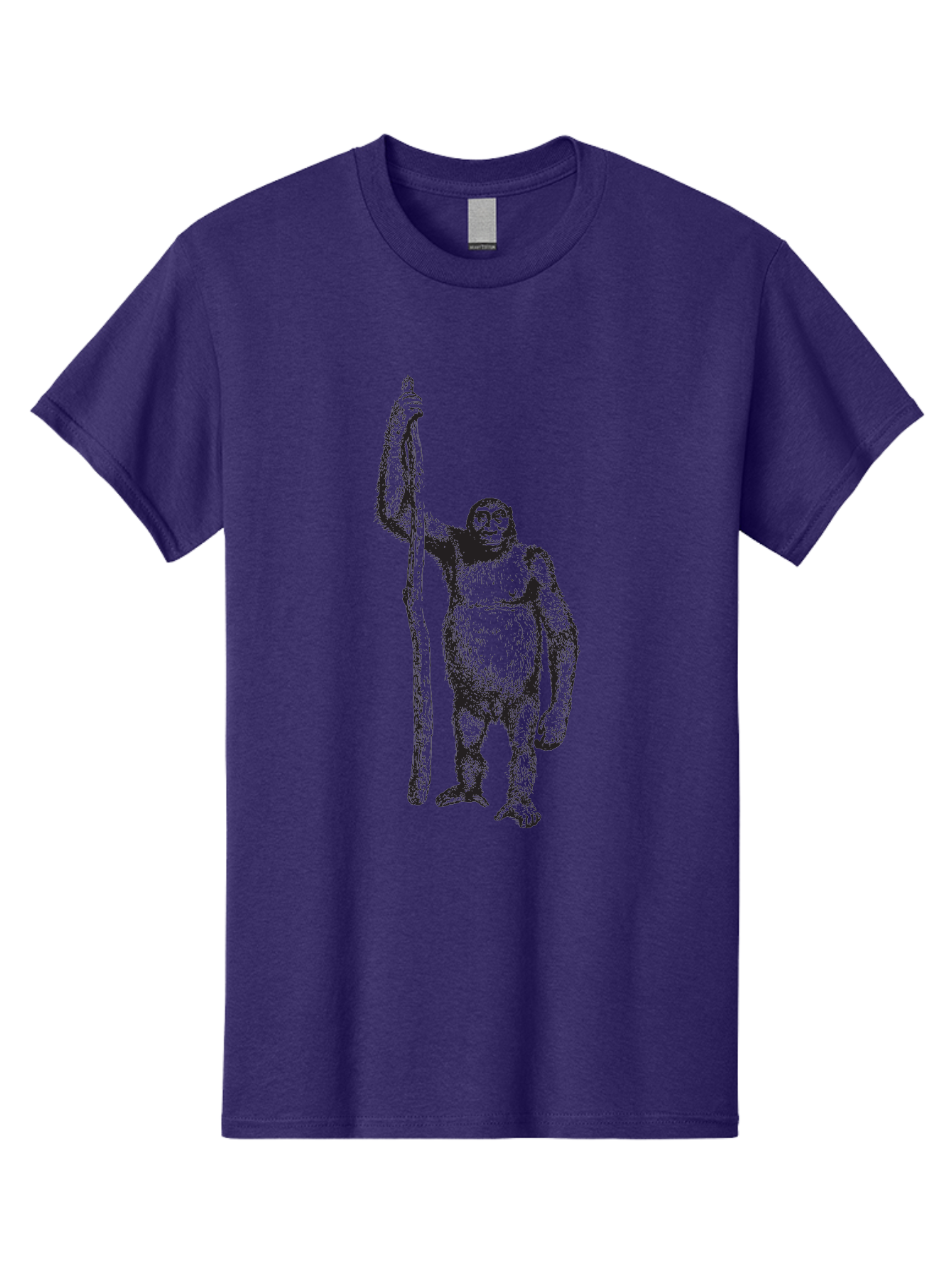 Yeti-With-Staff Men'S Graphic Tee, 100% Cotton, Comfortable Casual Summer Wear, Machine Washable, Gorilla With Stick, Wild Primate, Powerful Animal, Strong Creature, Monkey With Club, Wildlife Illustration, Primate Art, Animal Graphics Aad969
