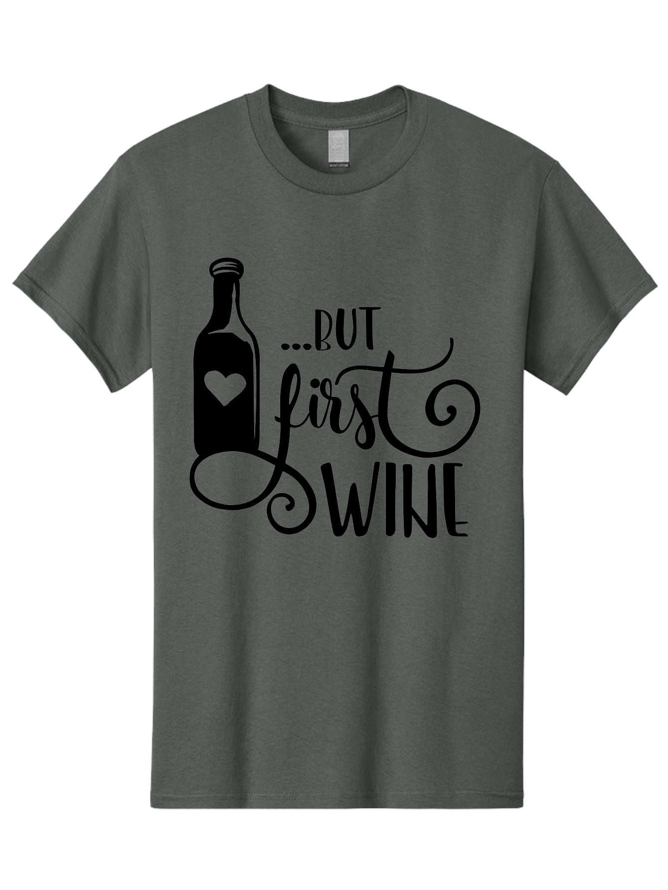 But-First-Wine Men'S Graphic Tee, 100% Cotton, Comfortable Casual Summer Wear, Machine Washable, Wine Bottle With Heart, Wine Lovers, Wine Quotes, Funny Quotes About Wine, Wine Sayings, Wine Time, Wine O'Clock, Relaxed Vibes Aad971