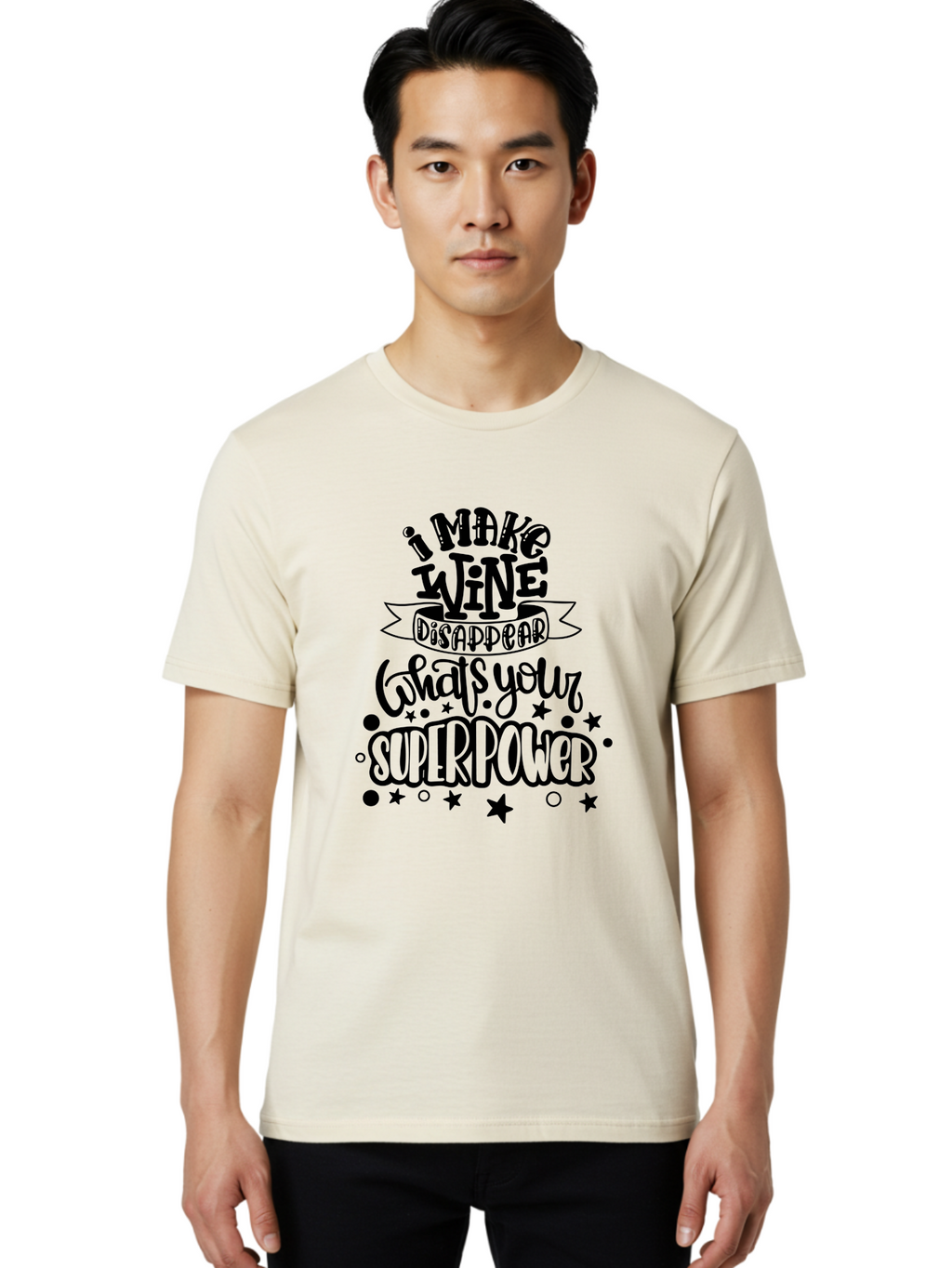 I-Make-Wine-Disappear Men'S Graphic Tee, 100% Cotton, Comfortable Casual Summer Wear, Machine Washable, Wine Lover Quote, Funny Sayings, Humor, Superpower, Wine Drinker, Witty Phrase, Drink Wine, What'S Your Superpower Aad974