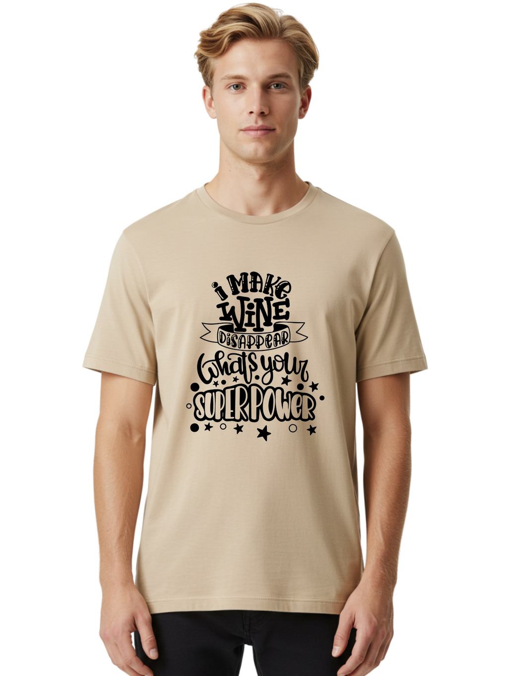 I-Make-Wine-Disappear Men'S Graphic Tee, 100% Cotton, Comfortable Casual Summer Wear, Machine Washable, Wine Lover Quote, Funny Sayings, Humor, Superpower, Wine Drinker, Witty Phrase, Drink Wine, What'S Your Superpower Aad974