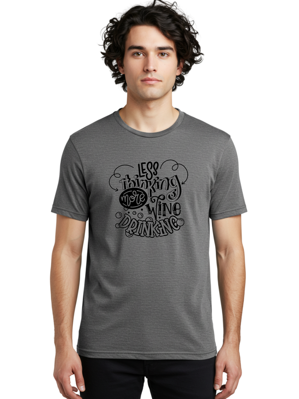 Less-Thinking-More-Wine-Drinking Men'S Graphic Tee, 100% Cotton, Comfortable Casual Summer Wear, Machine Washable, Wine Lover, Drink Wine, Relax, Less Thinking, Wine Quotes, Funny Phrases, Humor, Wine Culture, Wine Drinking Aad976