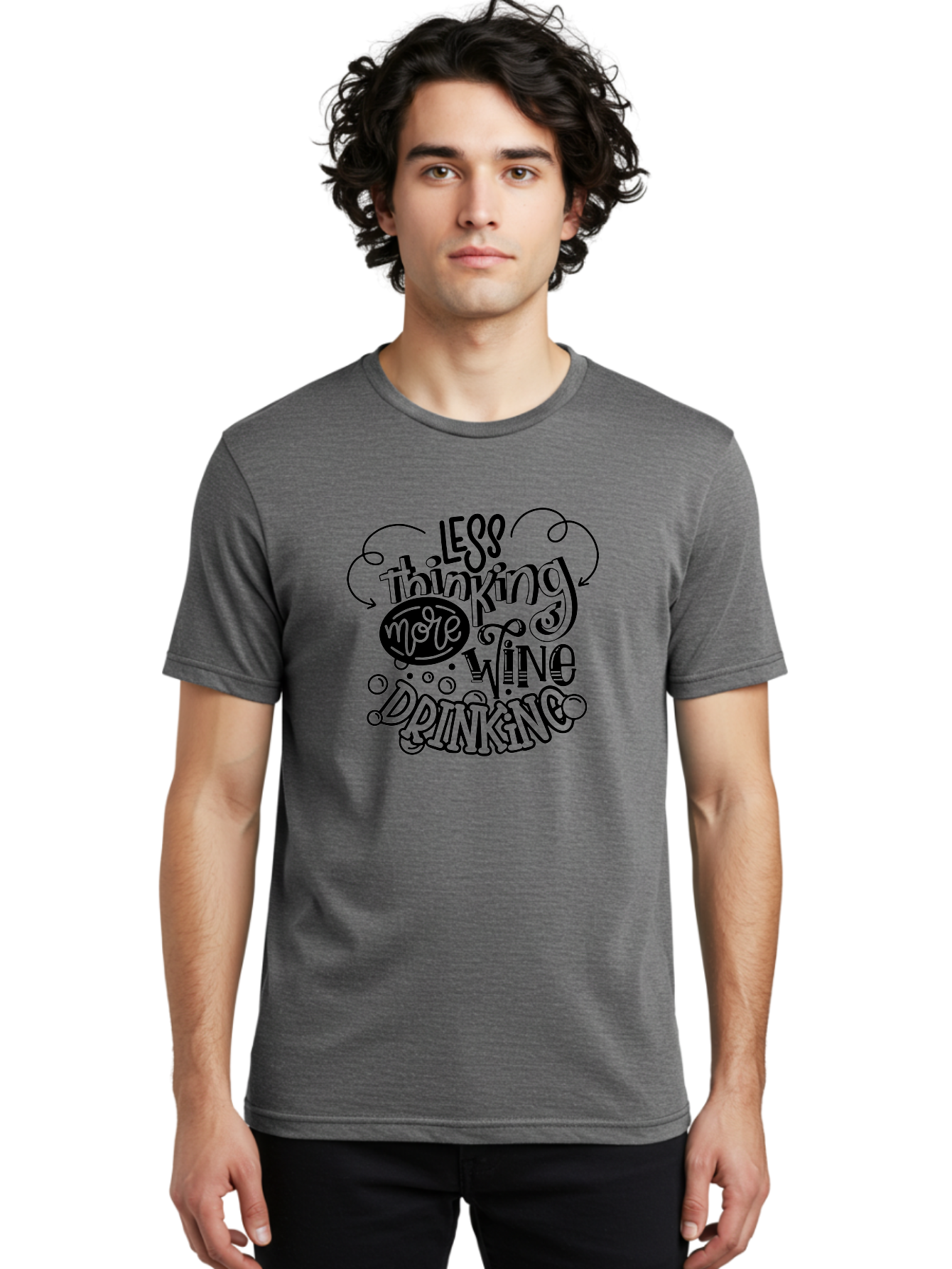 Less-Thinking-More-Wine-Drinking Men'S Graphic Tee, 100% Cotton, Comfortable Casual Summer Wear, Machine Washable, Wine Lover, Drink Wine, Relax, Less Thinking, Wine Quotes, Funny Phrases, Humor, Wine Culture, Wine Drinking Aad976