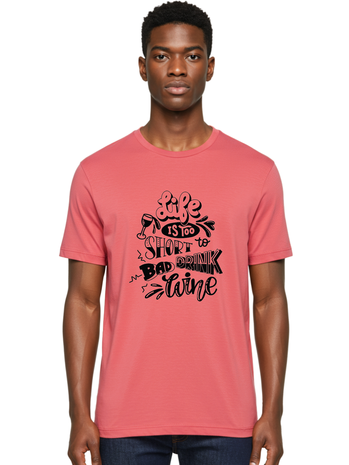 Life-Is-Too-Short-To-Drink-Bad-Wine Men'S Graphic Tee, 100% Cotton, Comfortable Casual Summer Wear, Machine Washable, Wine Quote, Life Is Too Short, Drink Wine, Good Wine, Wine Lovers, Happy Hour, Wine Time, Relax With Wine, Wine Enjoyment Aad977