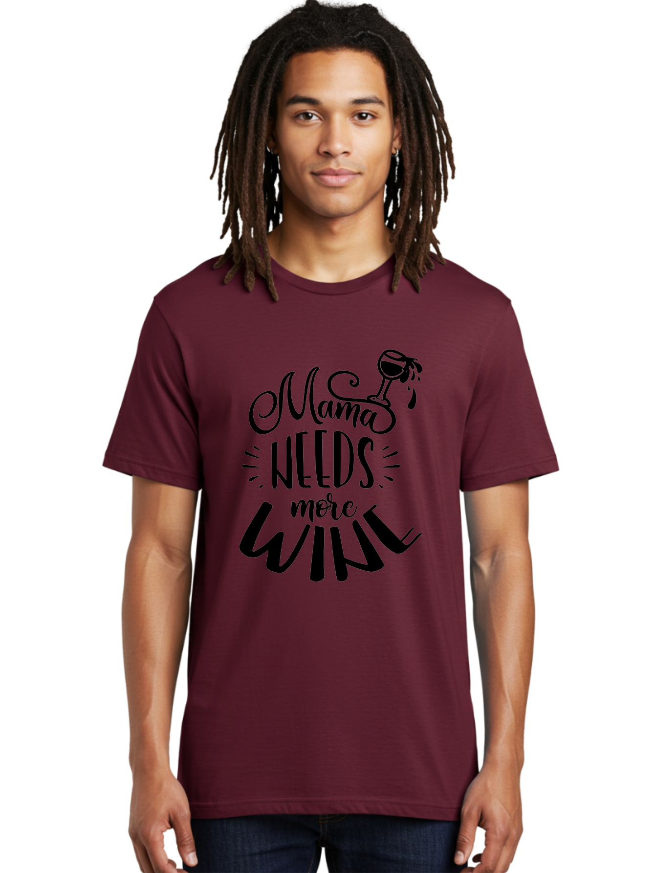 Mama-Needs-More-Wine Men'S Graphic Tee, 100% Cotton, Comfortable Casual Summer Wear, Machine Washable, Mama Needs More Wine, Funny Quote, Wine Humor, Mom Life, Wine Lover, Humorous Saying, Relatable Phrase, Parenting Joke Aad979