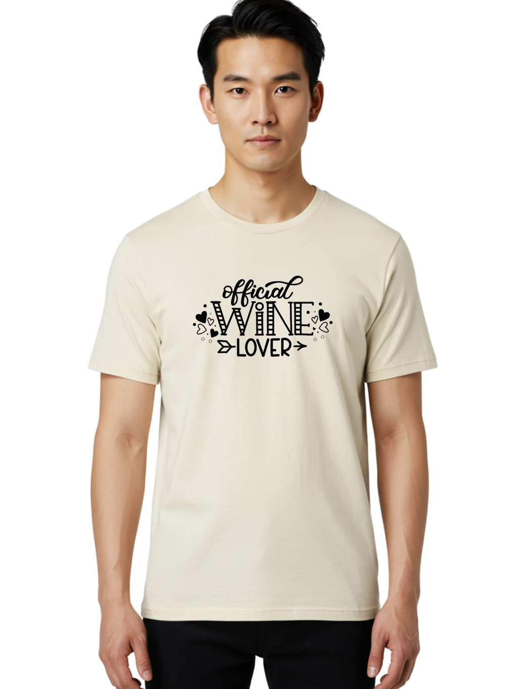 Official-Wine-Lover Men'S Graphic Tee, 100% Cotton, Comfortable Casual Summer Wear, Machine Washable, Wine Lover, Wine Enthusiast, Wine Quote, Wine Design, Typography, Hearts, Arrows, Wine Lover Quote, Lettering, Wine Art Aad980