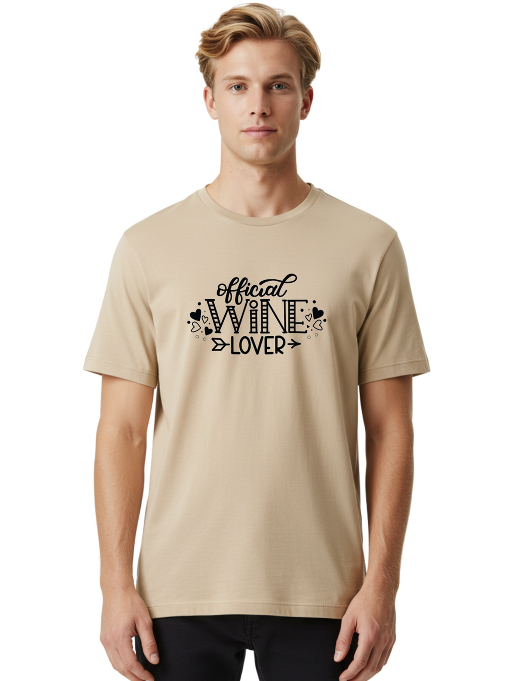 Official-Wine-Lover Men'S Graphic Tee, 100% Cotton, Comfortable Casual Summer Wear, Machine Washable, Wine Lover, Wine Enthusiast, Wine Quote, Wine Design, Typography, Hearts, Arrows, Wine Lover Quote, Lettering, Wine Art Aad980