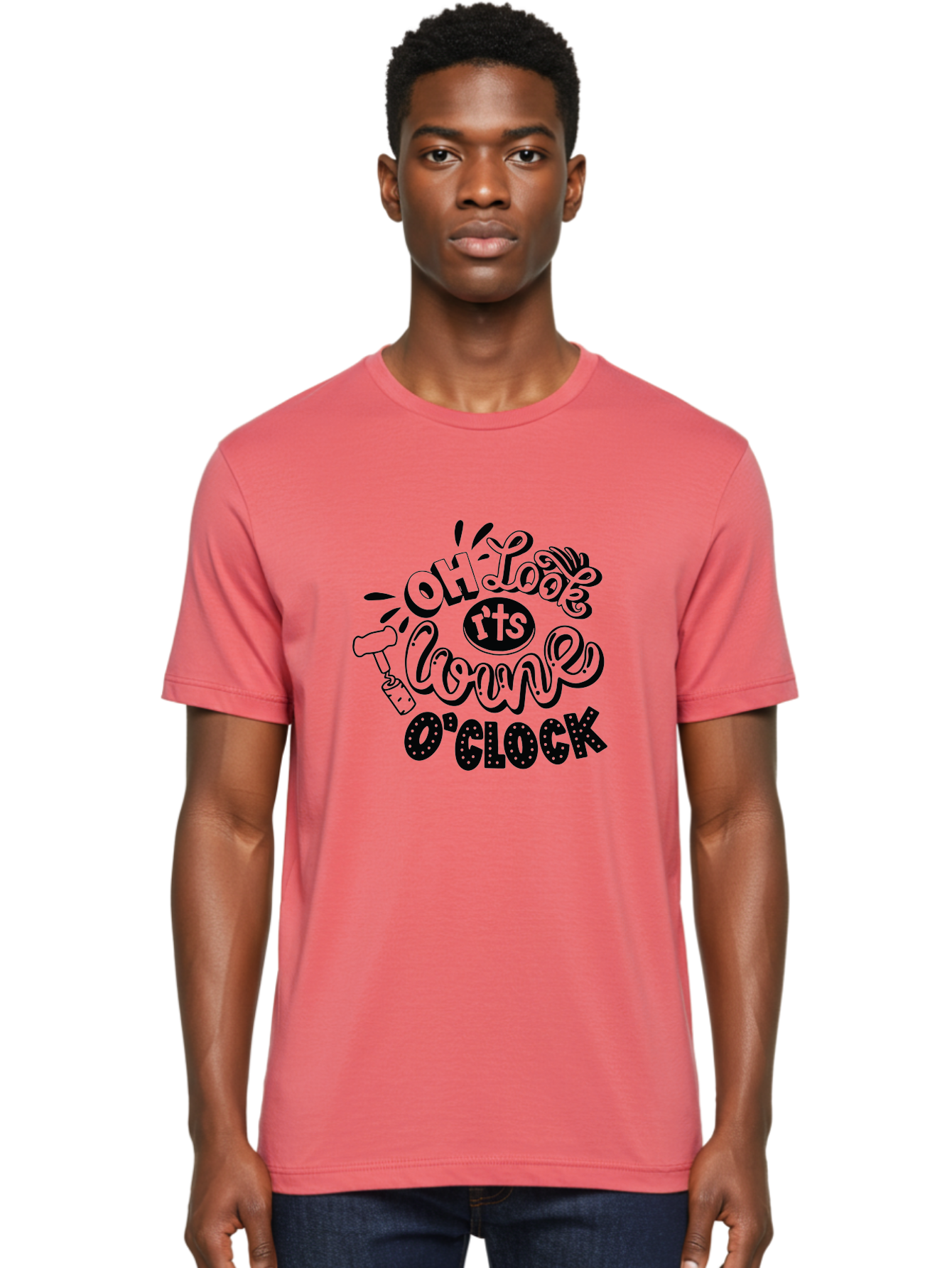 Oh-Look-R-Ts-Loone-O-Clock Men'S Graphic Tee, 100% Cotton, Comfortable Casual Summer Wear, Machine Washable, Humorous Typography, Quirky Clock, Playful Design, Whimsical Art, Connie, Cartoon Style, Black And Green, Funny Quotes Aad981