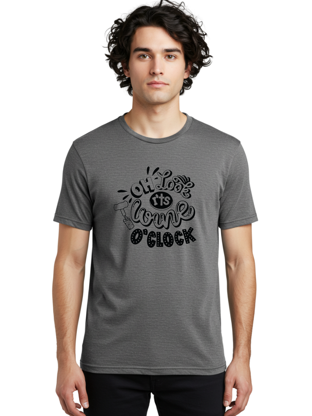 Oh-Look-R-Ts-Loone-O-Clock Men'S Graphic Tee, 100% Cotton, Comfortable Casual Summer Wear, Machine Washable, Humorous Typography, Quirky Clock, Playful Design, Whimsical Art, Connie, Cartoon Style, Black And Green, Funny Quotes Aad981