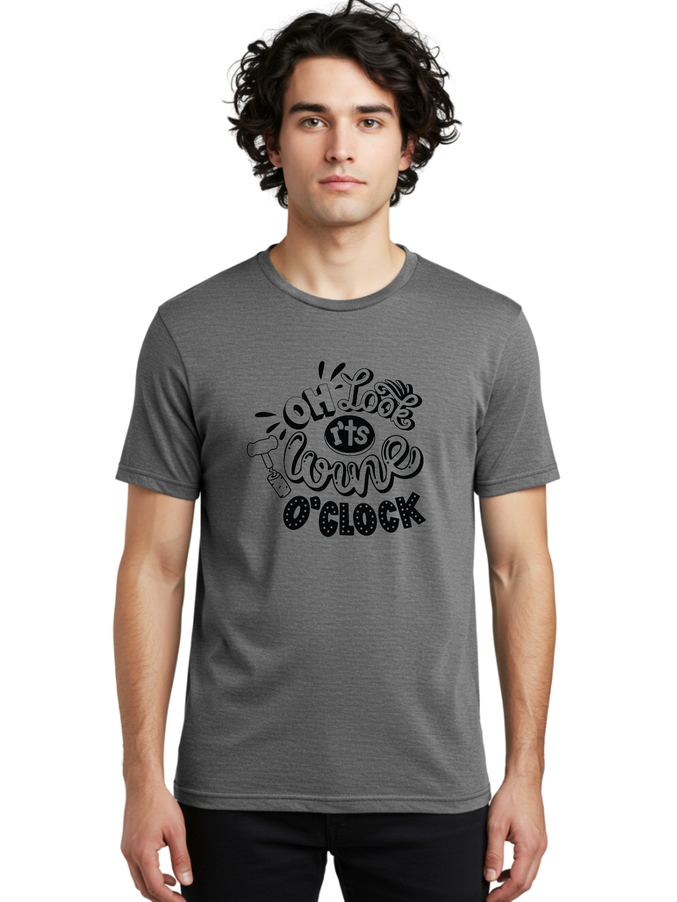 Oh-Look-R-Ts-Loone-O-Clock Men'S Graphic Tee, 100% Cotton, Comfortable Casual Summer Wear, Machine Washable, Humorous Typography, Quirky Clock, Playful Design, Whimsical Art, Connie, Cartoon Style, Black And Green, Funny Quotes Aad981