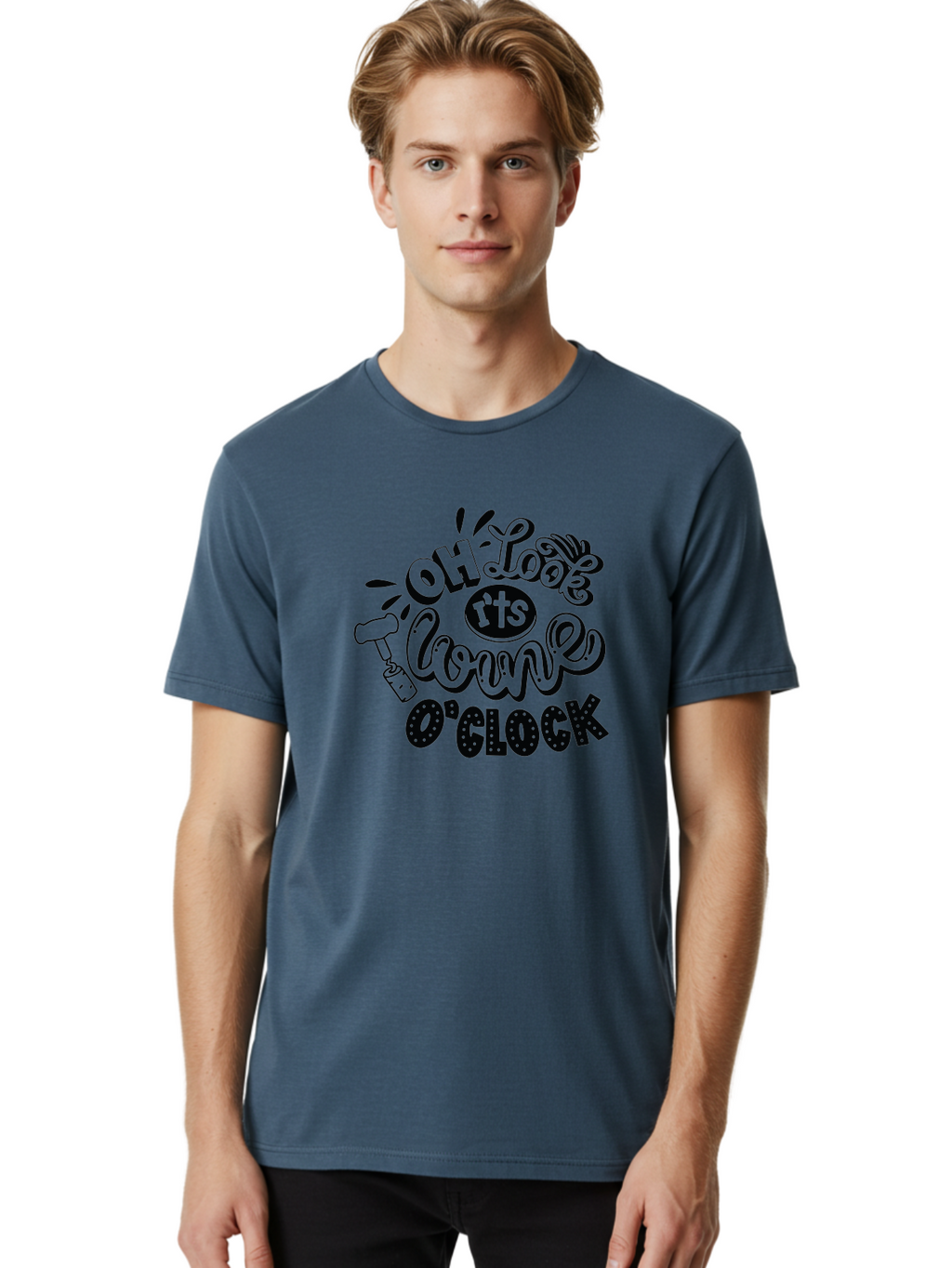 Oh-Look-R-Ts-Loone-O-Clock Men'S Graphic Tee, 100% Cotton, Comfortable Casual Summer Wear, Machine Washable, Humorous Typography, Quirky Clock, Playful Design, Whimsical Art, Connie, Cartoon Style, Black And Green, Funny Quotes Aad981