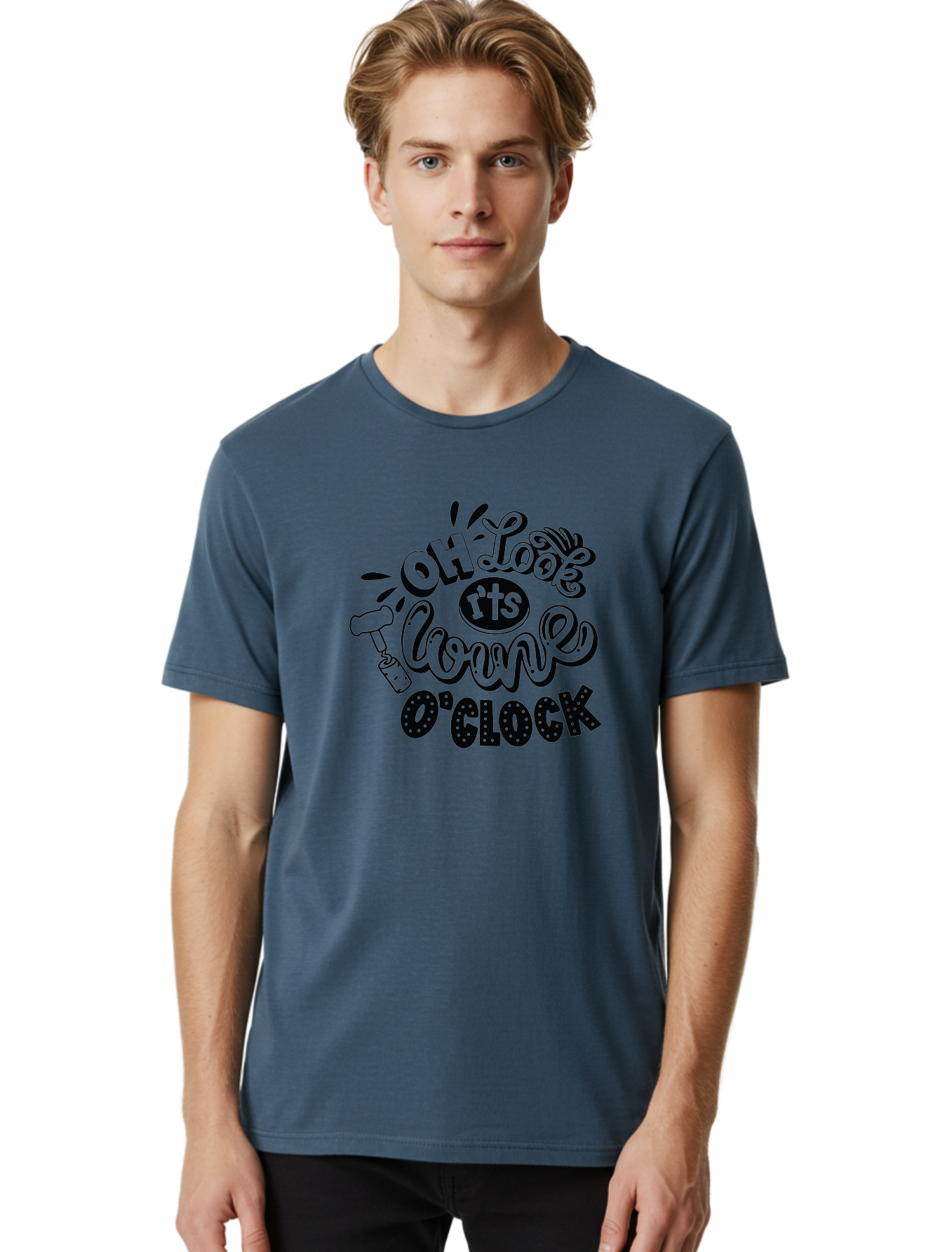 Oh-Look-R-Ts-Loone-O-Clock Men'S Graphic Tee, 100% Cotton, Comfortable Casual Summer Wear, Machine Washable, Humorous Typography, Quirky Clock, Playful Design, Whimsical Art, Connie, Cartoon Style, Black And Green, Funny Quotes Aad981
