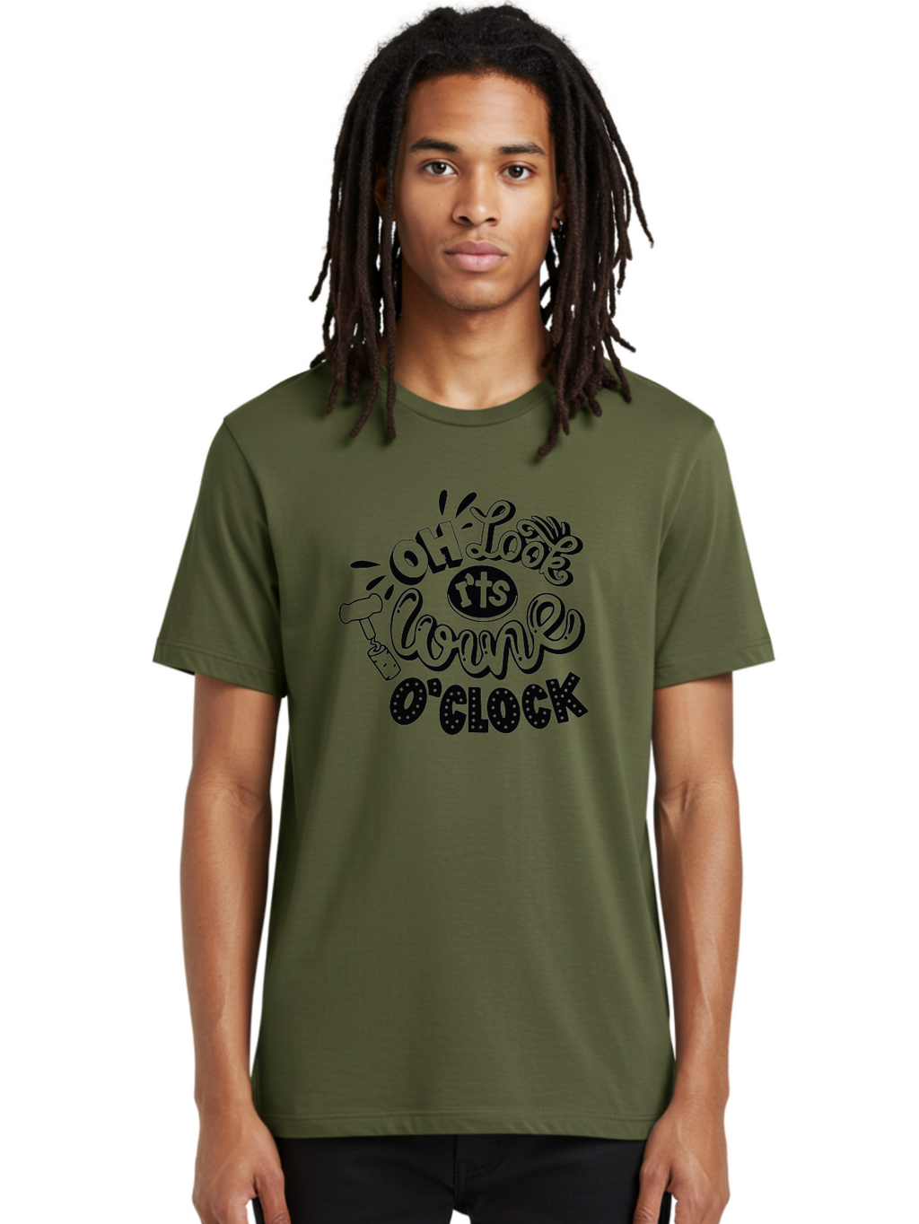Oh-Look-R-Ts-Loone-O-Clock Men'S Graphic Tee, 100% Cotton, Comfortable Casual Summer Wear, Machine Washable, Humorous Typography, Quirky Clock, Playful Design, Whimsical Art, Connie, Cartoon Style, Black And Green, Funny Quotes Aad981