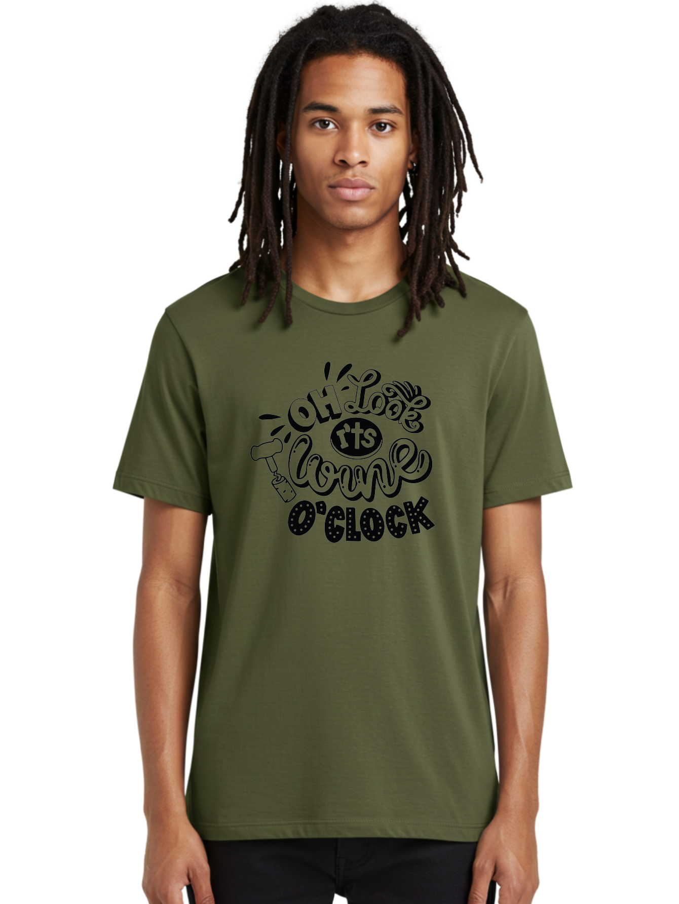 Oh-Look-R-Ts-Loone-O-Clock Men'S Graphic Tee, 100% Cotton, Comfortable Casual Summer Wear, Machine Washable, Humorous Typography, Quirky Clock, Playful Design, Whimsical Art, Connie, Cartoon Style, Black And Green, Funny Quotes Aad981