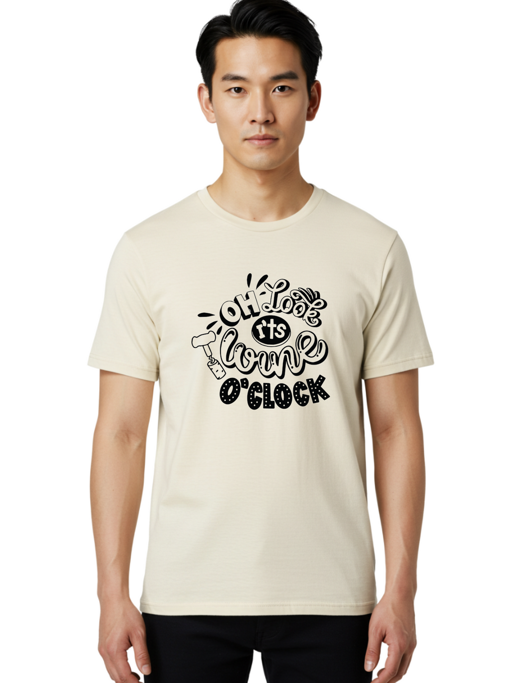 Oh-Look-R-Ts-Loone-O-Clock Men'S Graphic Tee, 100% Cotton, Comfortable Casual Summer Wear, Machine Washable, Humorous Typography, Quirky Clock, Playful Design, Whimsical Art, Connie, Cartoon Style, Black And Green, Funny Quotes Aad981