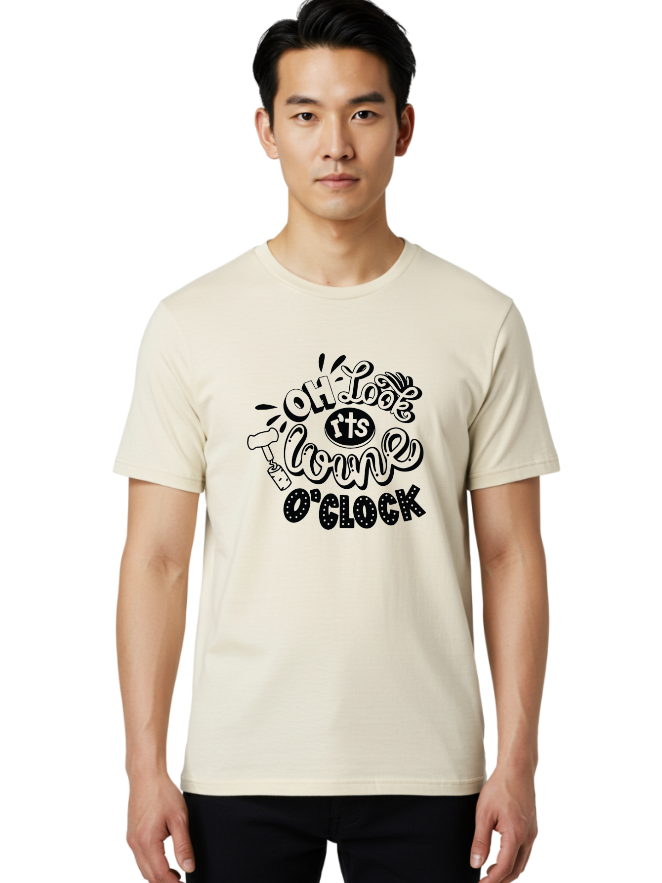 Oh-Look-R-Ts-Loone-O-Clock Men'S Graphic Tee, 100% Cotton, Comfortable Casual Summer Wear, Machine Washable, Humorous Typography, Quirky Clock, Playful Design, Whimsical Art, Connie, Cartoon Style, Black And Green, Funny Quotes Aad981