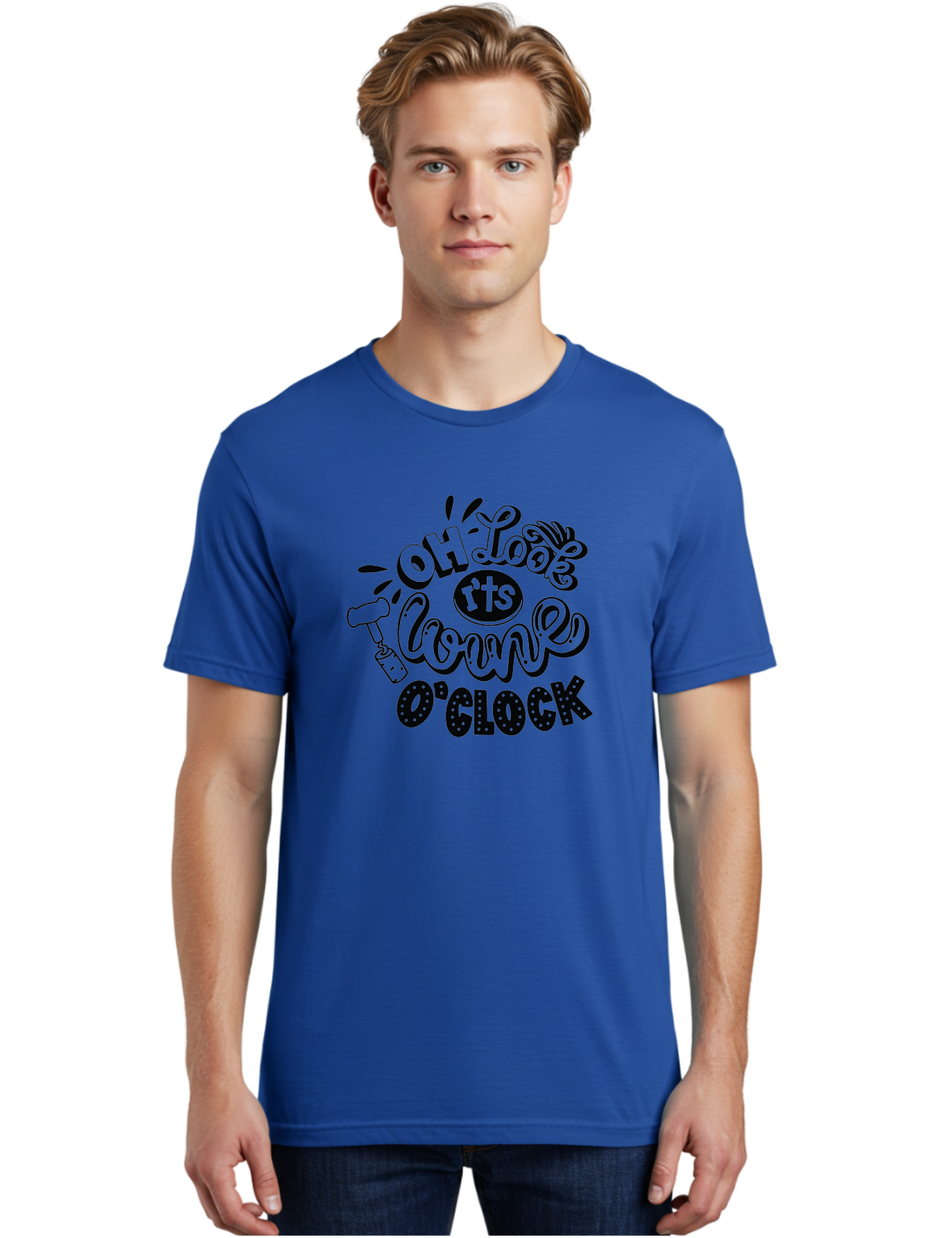 Oh-Look-R-Ts-Loone-O-Clock Men'S Graphic Tee, 100% Cotton, Comfortable Casual Summer Wear, Machine Washable, Humorous Typography, Quirky Clock, Playful Design, Whimsical Art, Connie, Cartoon Style, Black And Green, Funny Quotes Aad981