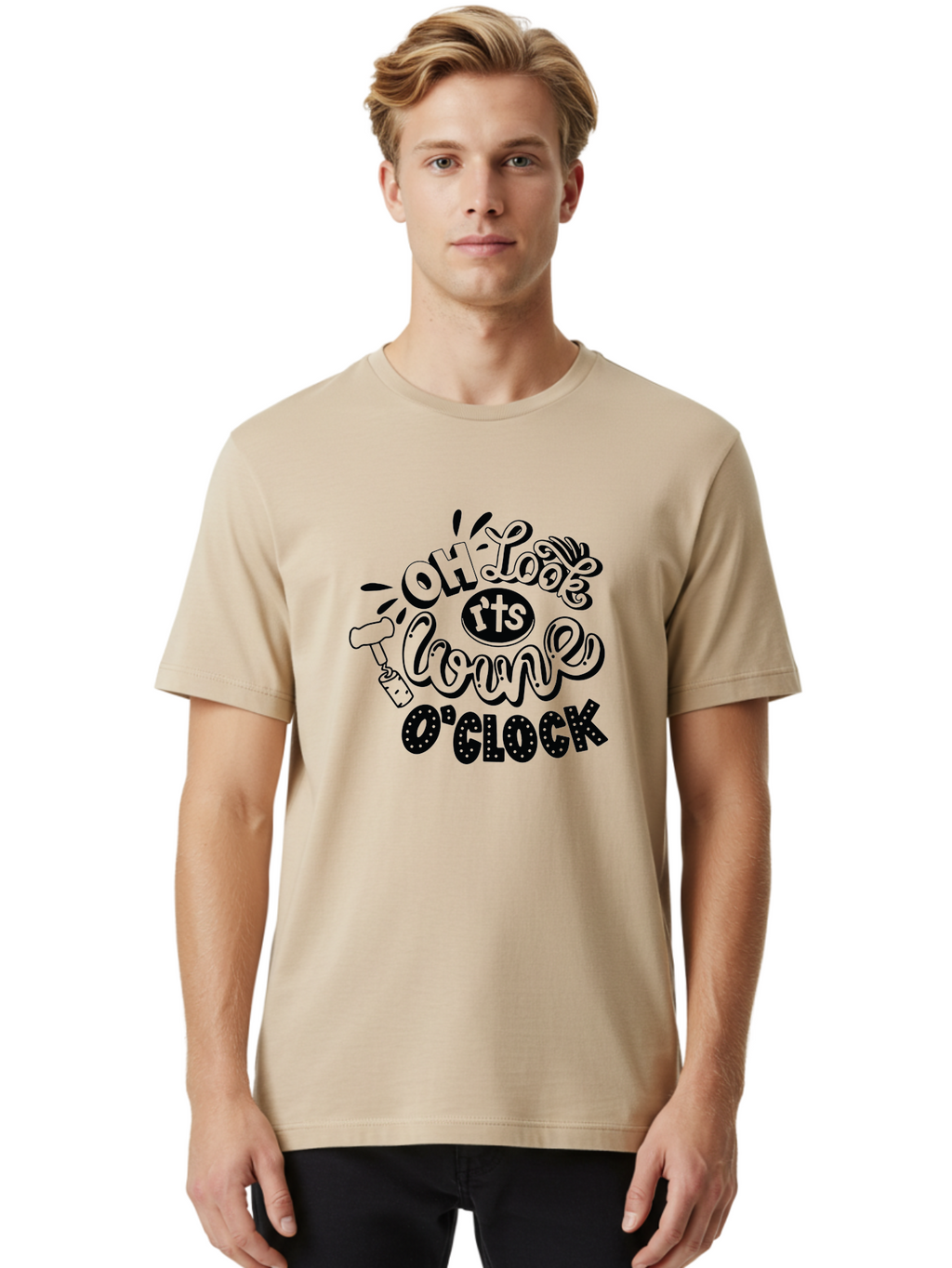 Oh-Look-R-Ts-Loone-O-Clock Men'S Graphic Tee, 100% Cotton, Comfortable Casual Summer Wear, Machine Washable, Humorous Typography, Quirky Clock, Playful Design, Whimsical Art, Connie, Cartoon Style, Black And Green, Funny Quotes Aad981