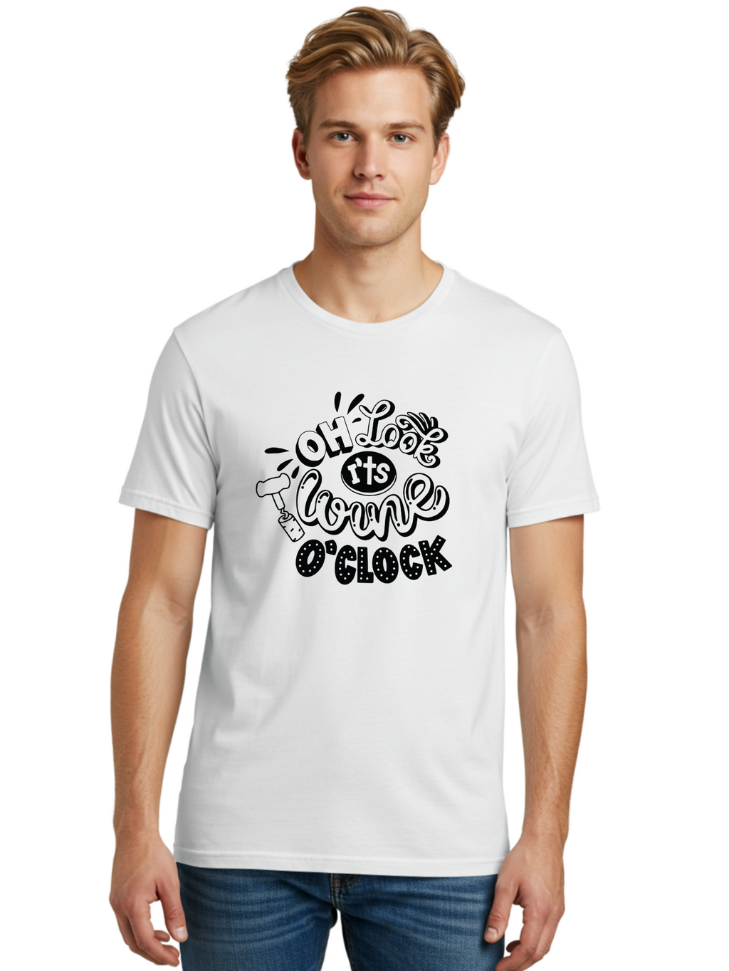 Oh-Look-R-Ts-Loone-O-Clock Men'S Graphic Tee, 100% Cotton, Comfortable Casual Summer Wear, Machine Washable, Humorous Typography, Quirky Clock, Playful Design, Whimsical Art, Connie, Cartoon Style, Black And Green, Funny Quotes Aad981