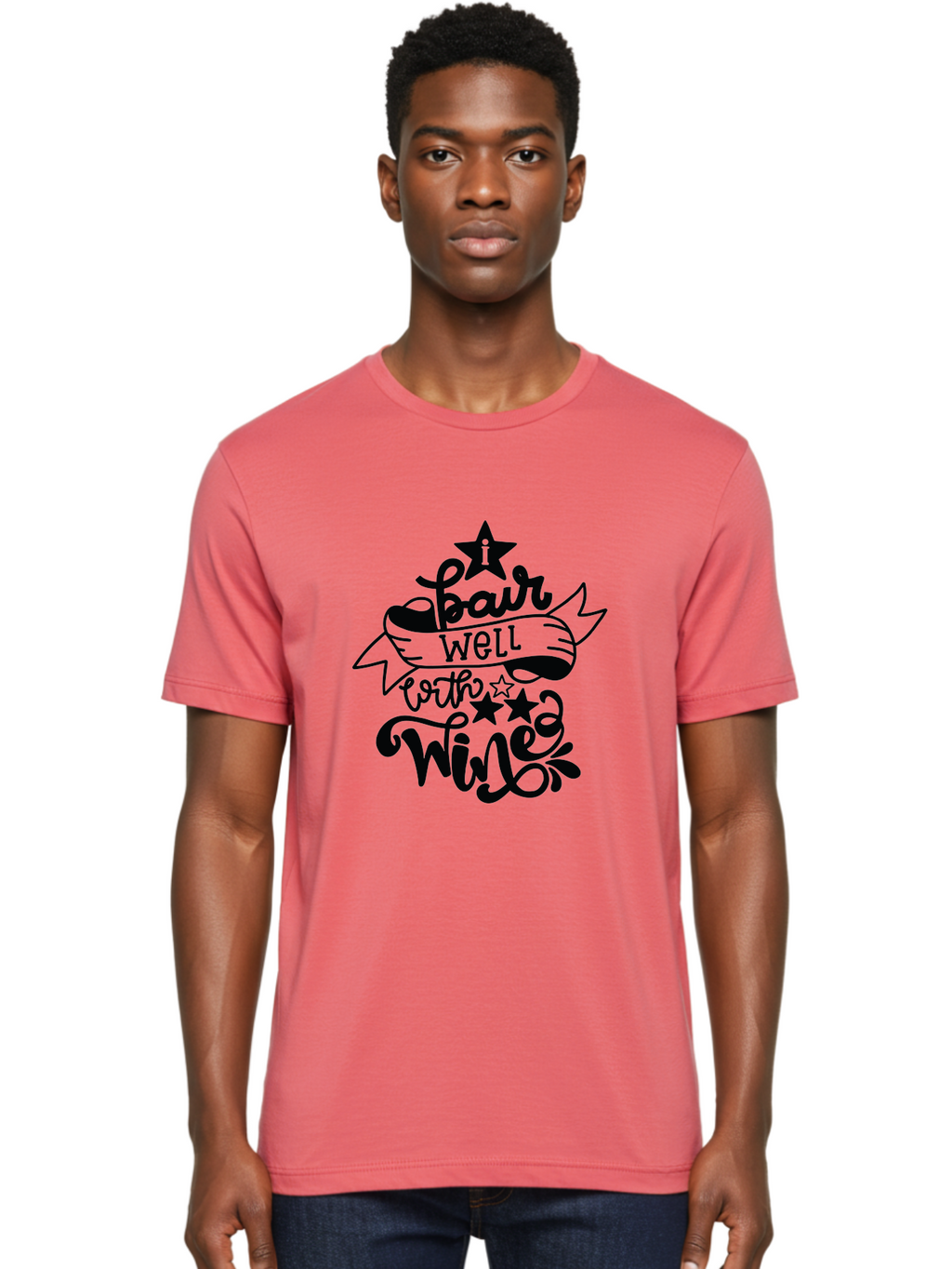 Pair-Well-With-Wined Men'S Graphic Tee, 100% Cotton, Comfortable Casual Summer Wear, Machine Washable, Wine Lovers, Humor, Witty, Cursive Text, Stars, Celebratory, Wine And Dine, Playful, Wine Quotes, Funny Sayings Aad982